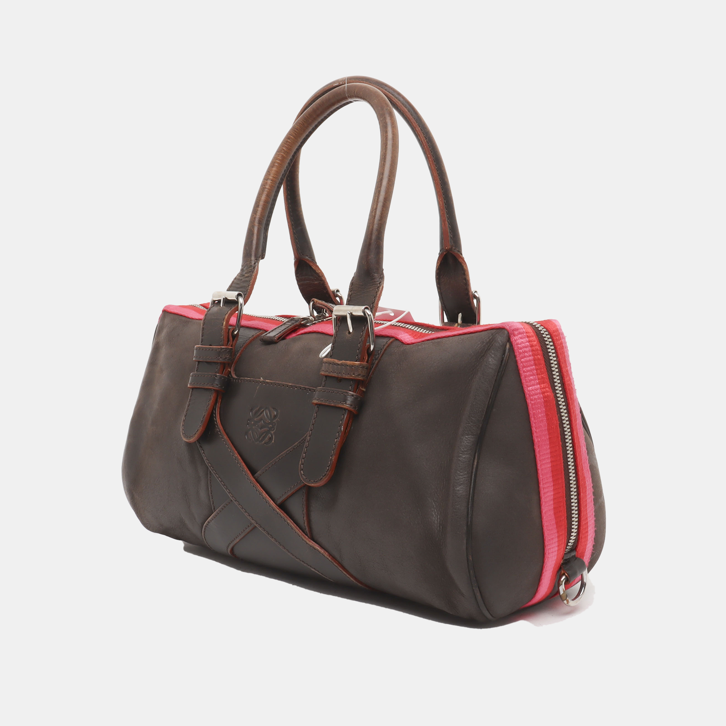 LOEWE Tote bag Dark Brown Leather Handbag Silver Hardware shoulder straps-(SKU)-938692603