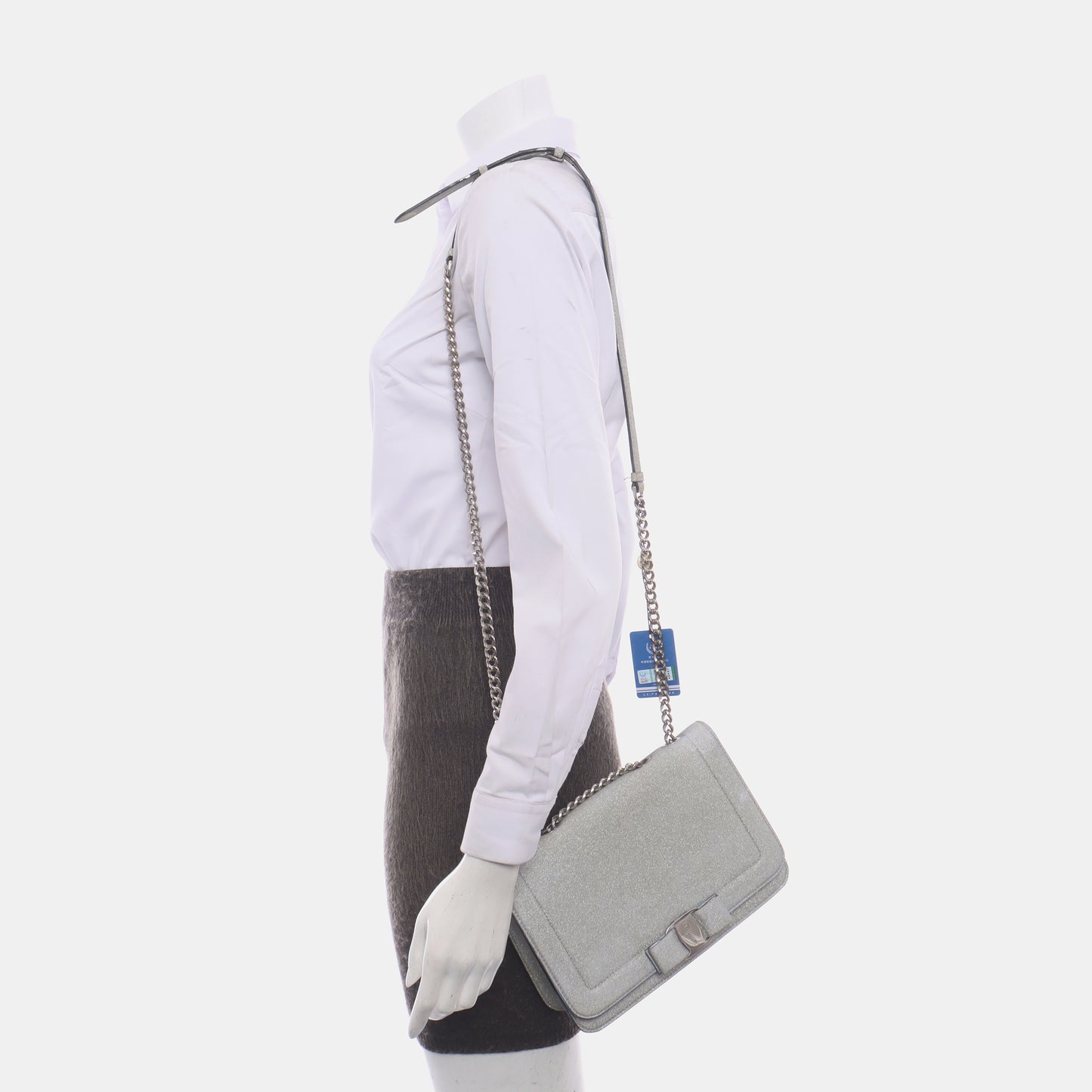 FERRAGAMO Vara Medium size Grey Cowhide Crossbody Bag Silver Hardware Removable shoulder strap-(SKU)-13751460
