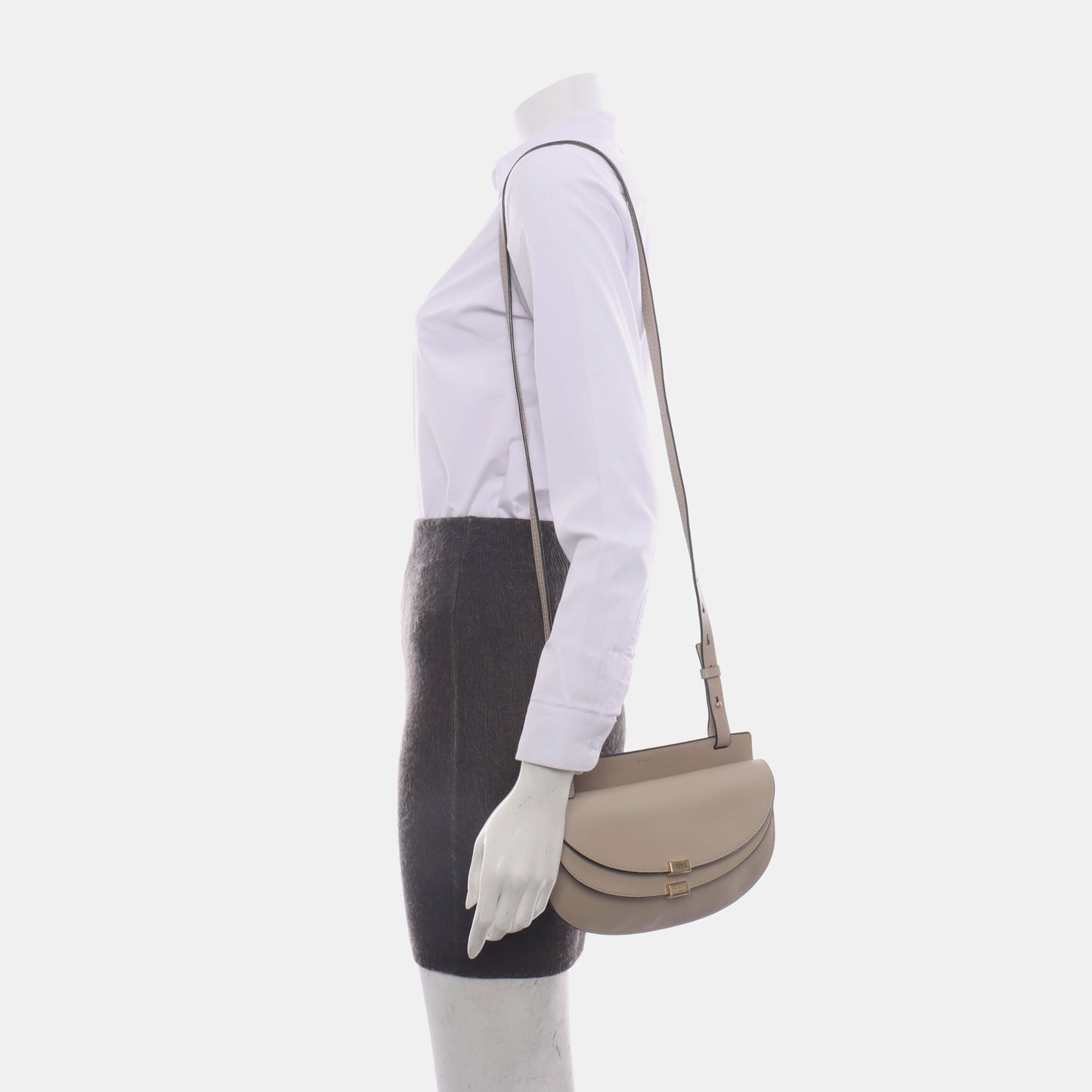 Chloé Georgia Light Gray Cowhide Crossbody Bag Golden hardware Removable shoulder strap-(SKU)-14414002
