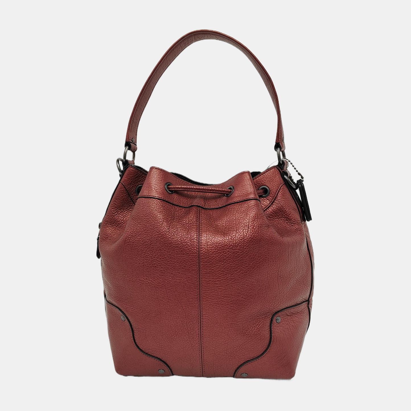 COACH Bucket bag Burgundy Cowhide Studs Carriage Single Shoulder Bag Sling Bag Handbag Black hardware-(SKU)-943932153