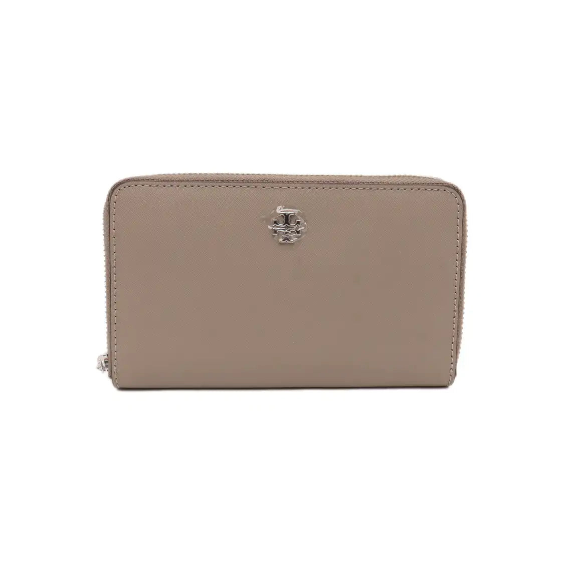 TORY BURCH Gray Leather Embossed Wallet Silver Hardware-(SKU)-14016199