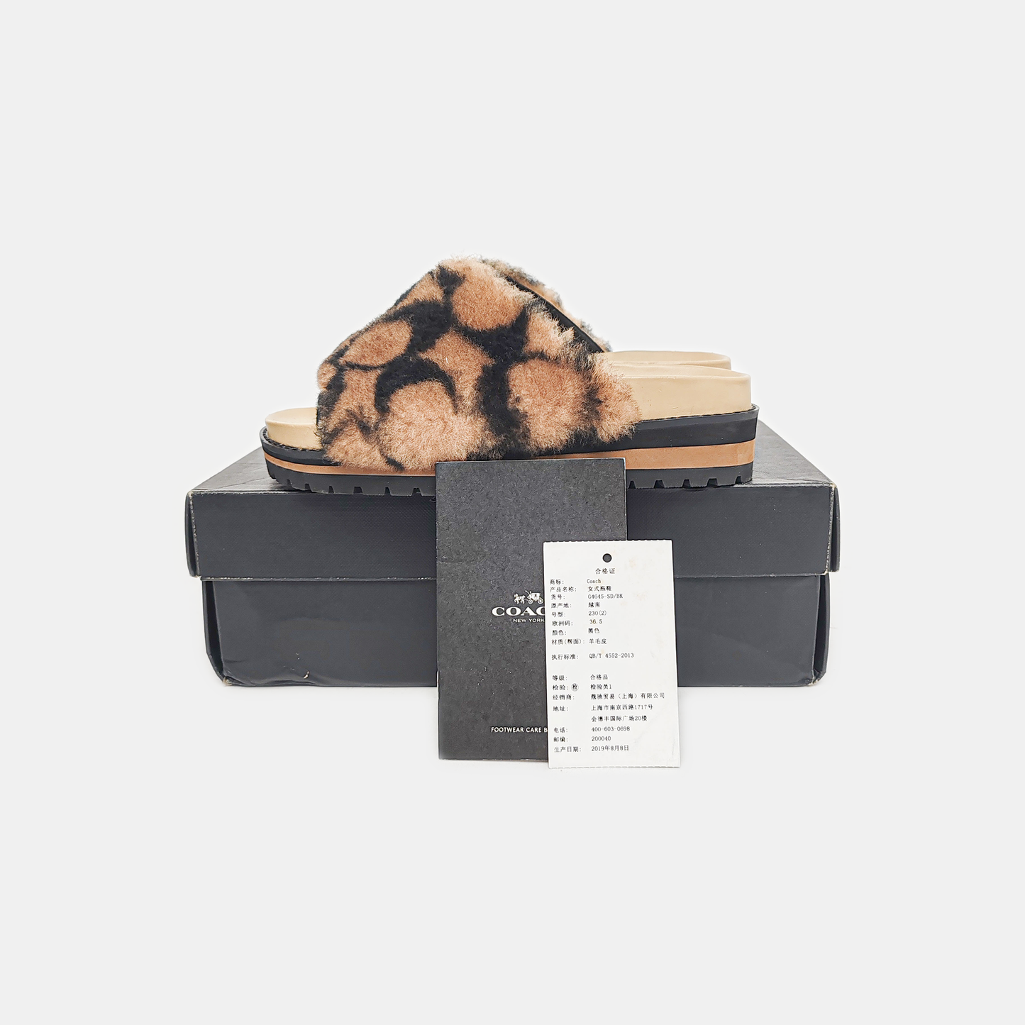 COACH 36.5code Summer Dark Brown Fabric Women's Mid Heel Slippers-(SKU)-942946277