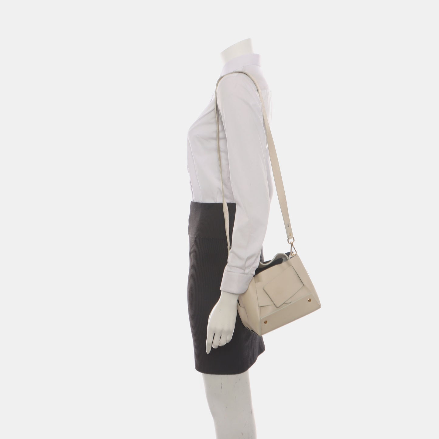 Yuzefi Beige Leather Single Shoulder Bag Golden hardware Removable shoulder strap-(SKU)-937551910