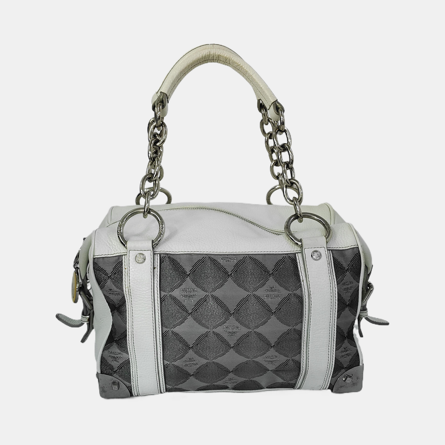 MCM Gray Fabric Jacquard Single Shoulder Bag Silver Hardware-(SKU)-943696572