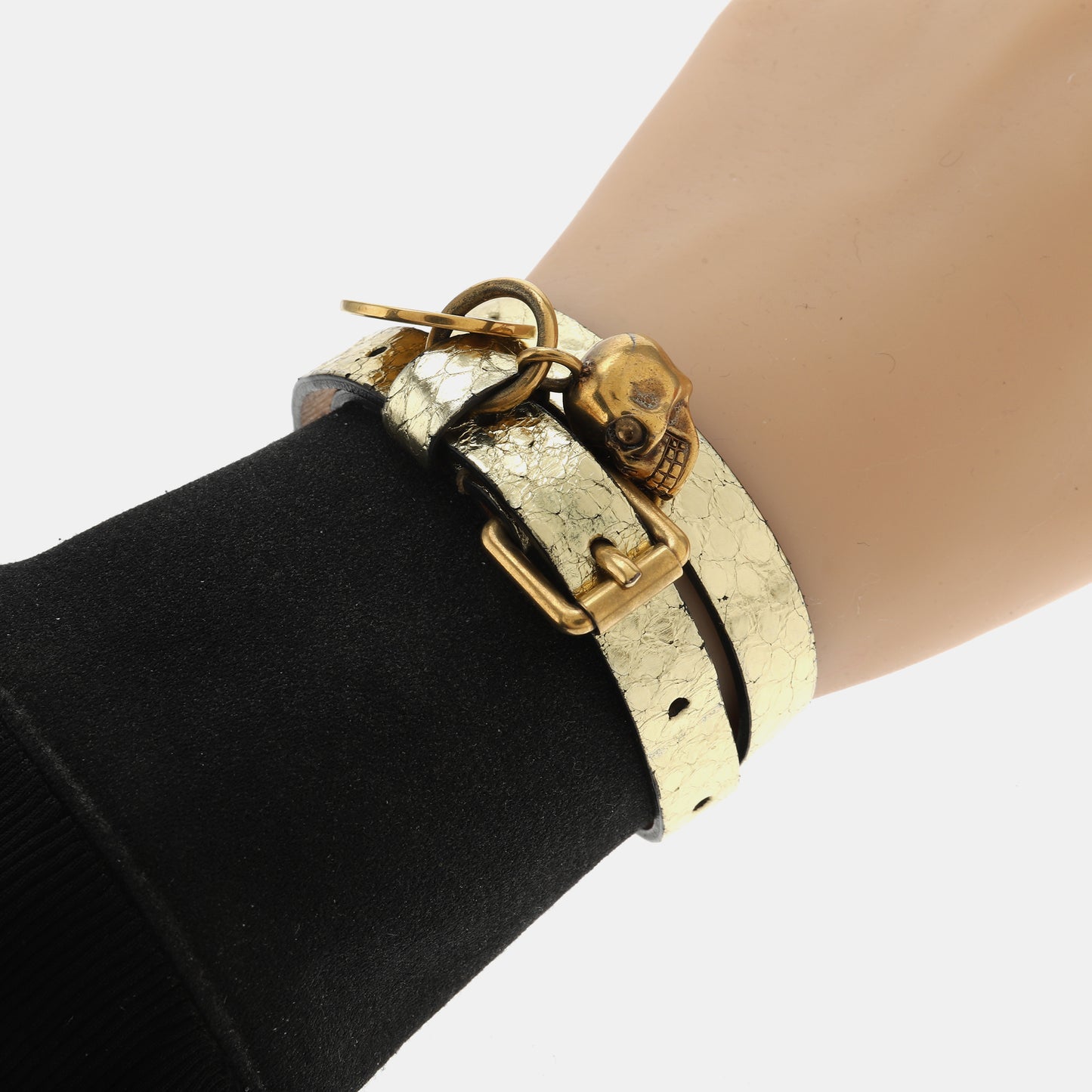 Alexander McQUEEN Gold Leather Alloy Bracelet Length41cm-(SKU)-929516837