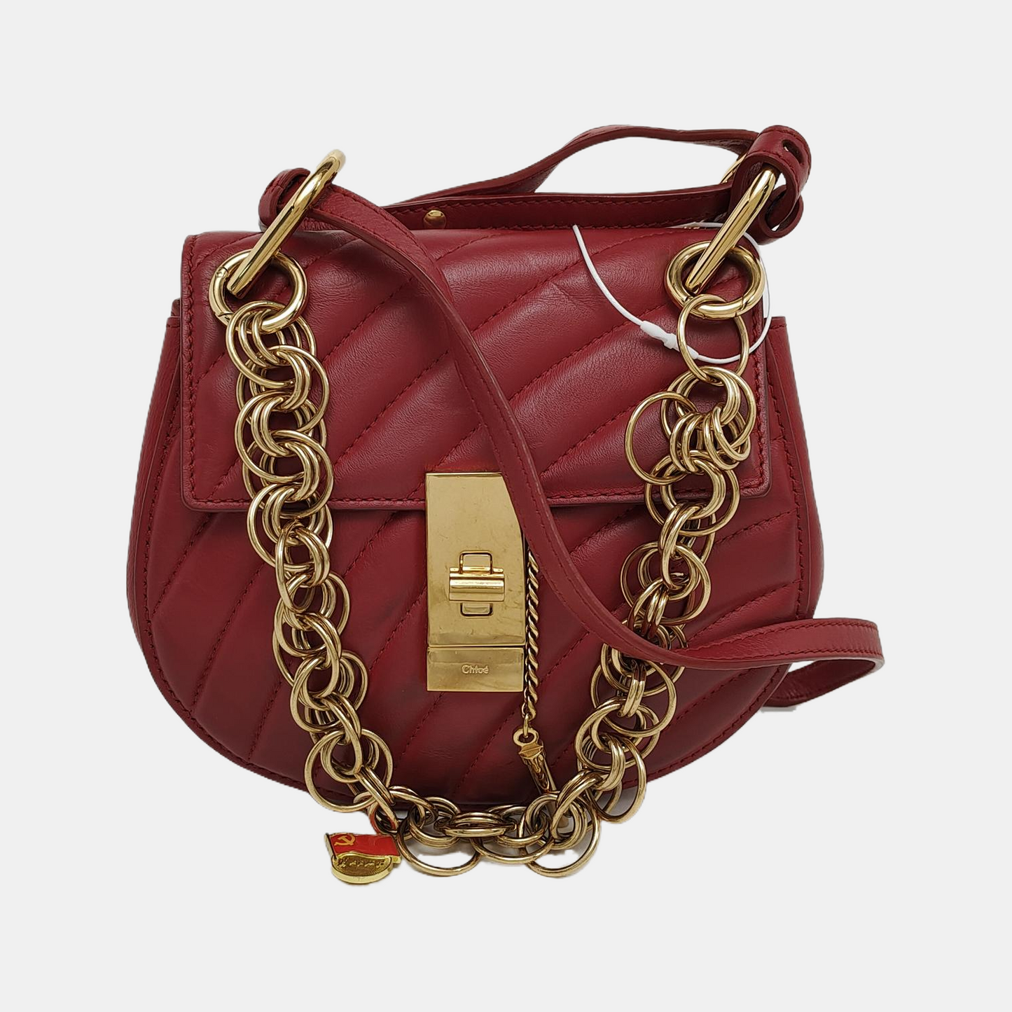 Chloé Drew mini Red Cowhide Quilted Shoulder Bag Crossbody Golden hardware shoulder straps-(SKU)-943660428
