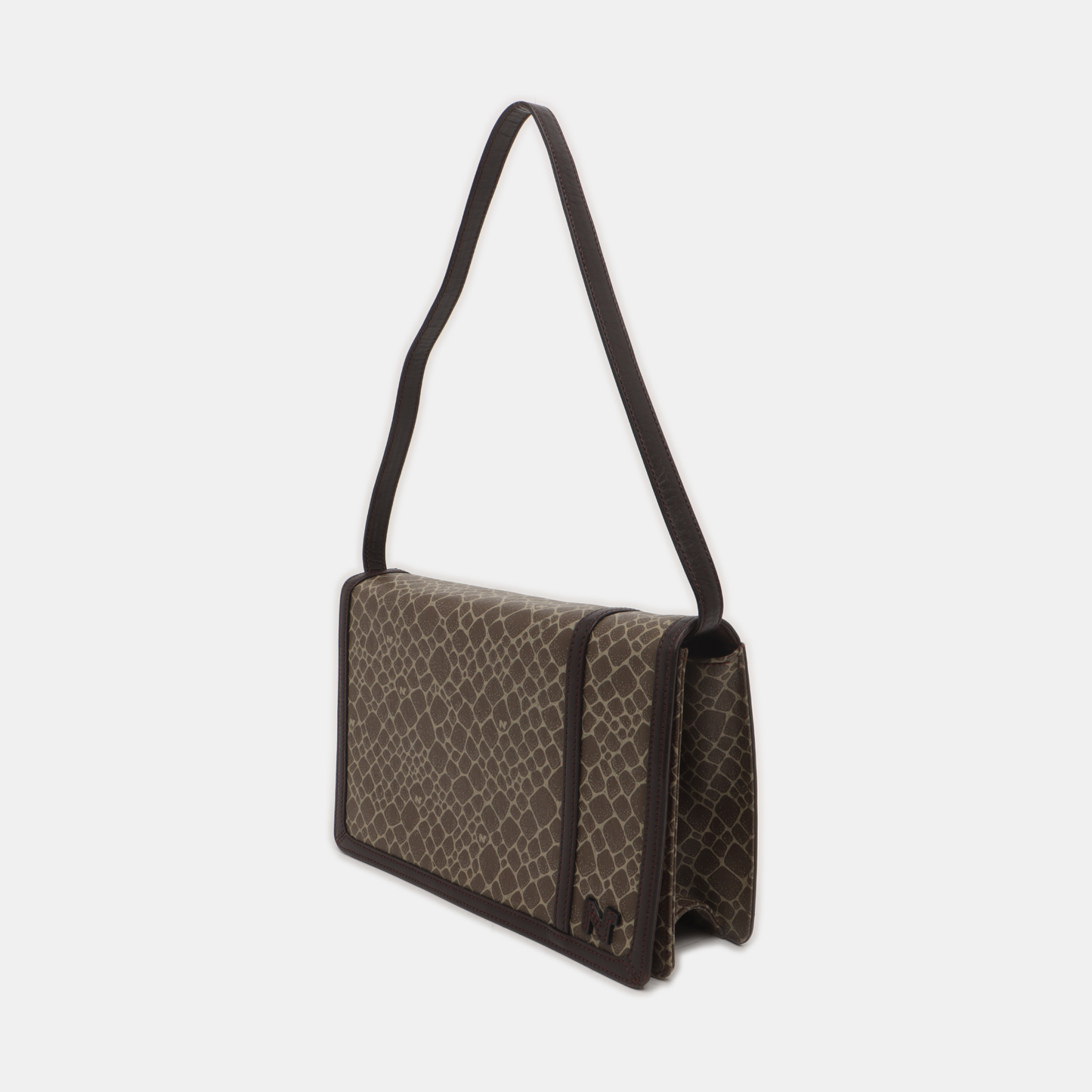 NINA RICCI Khaki Coated Fabric Monogram Single Shoulder Bag Handbag Golden hardware Removable shoulder strap-(SKU)-935601864