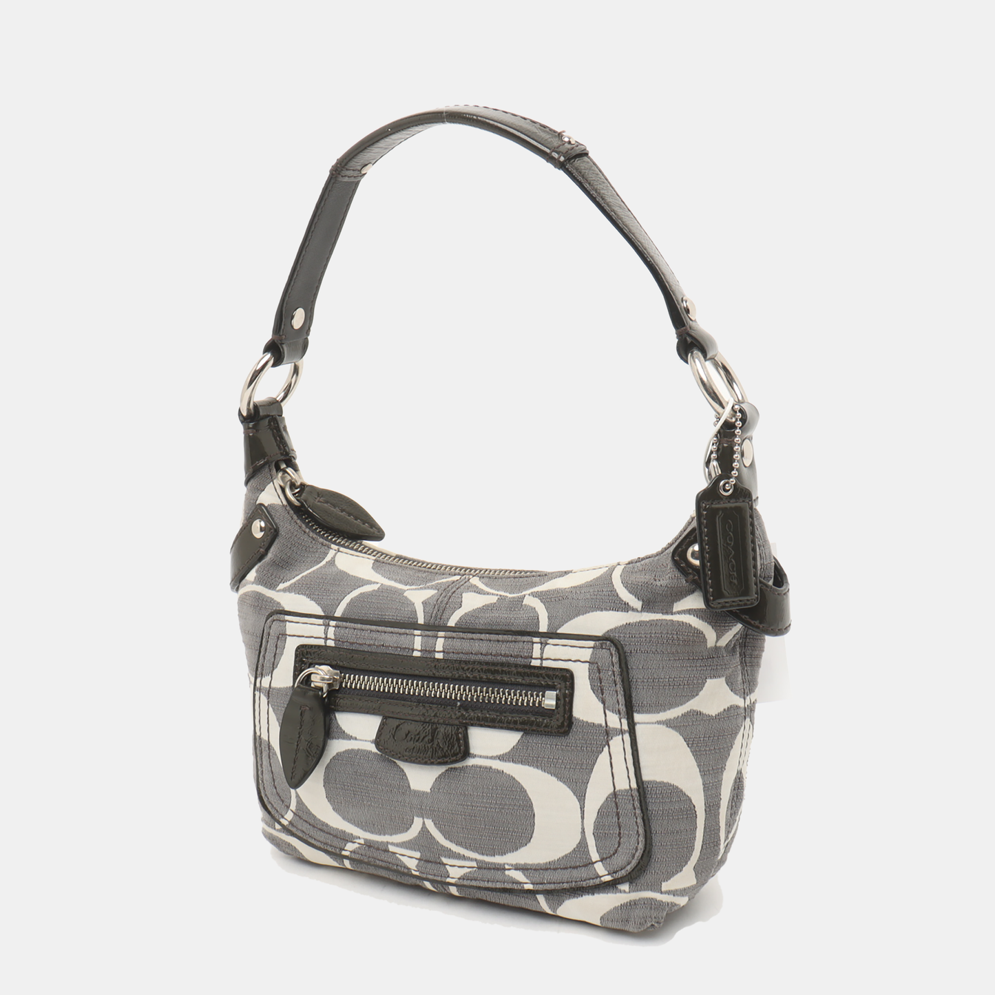 COACH Grey Canvas Monogram Single Shoulder Bag Silver Hardware-(SKU)-935729806