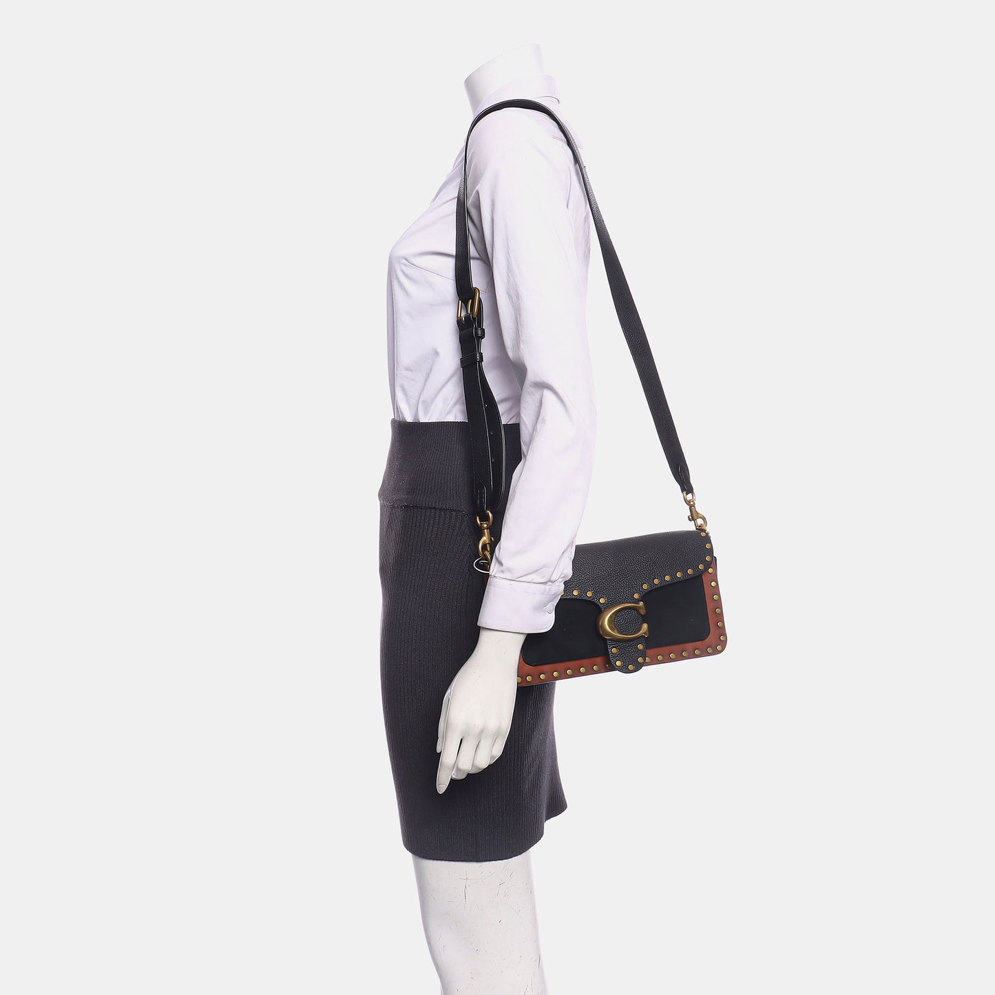COACH TABBY 26 Black Leather Studs Crossbody Shoulder Bag Tote Shoulder Bag Golden hardware shoulder straps-(SKU)-940019966
