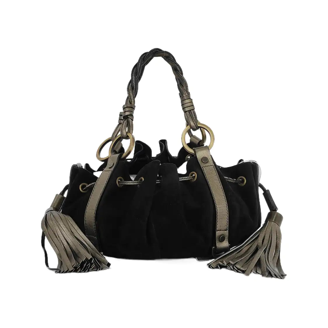 GIVENCHY Tote bag Black suede fringed woven handbag Golden hardware-(SKU)-943630659
