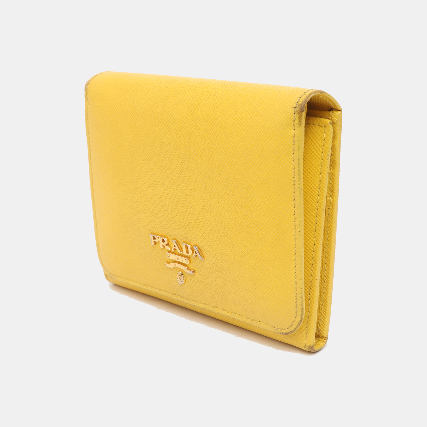 PRADA Yellow Cowhide Cross Grain Wallet Golden hardware-(SKU)-938135493