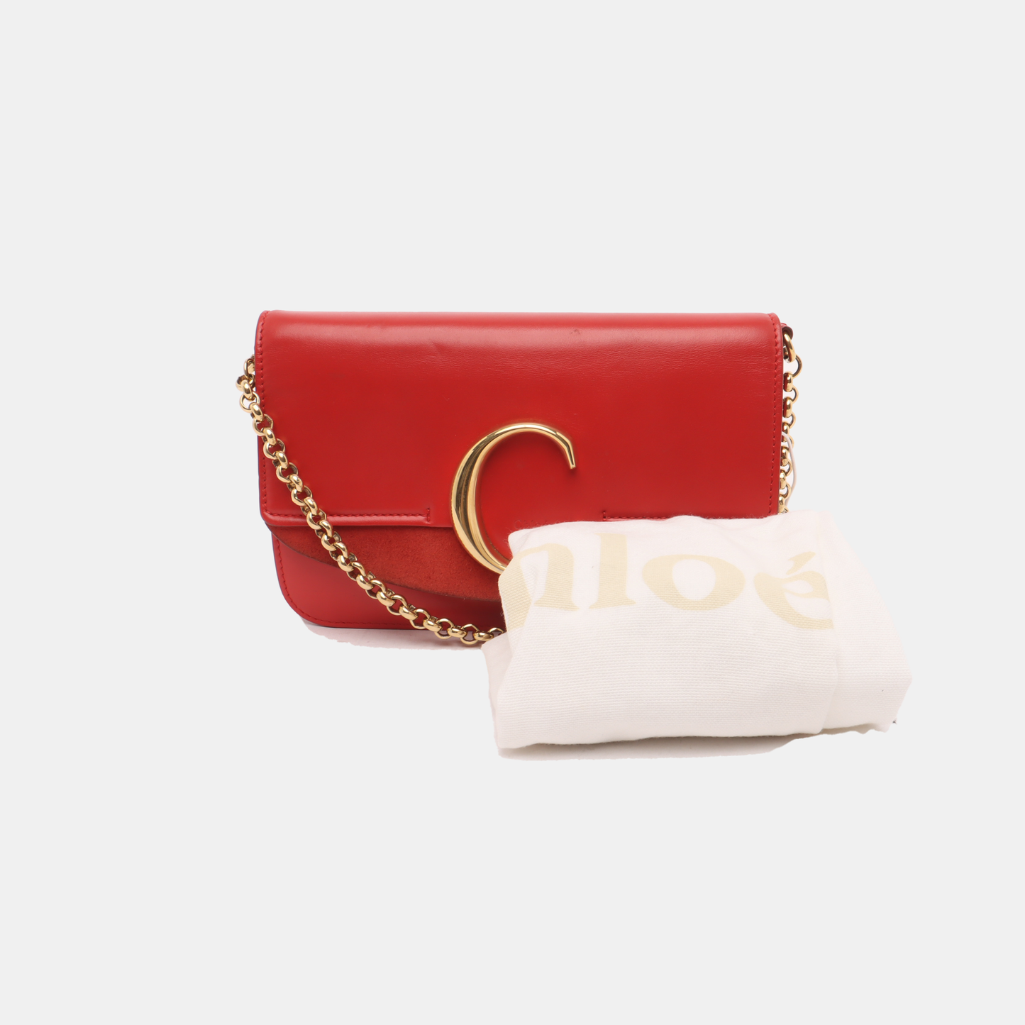 Chloé Chloé C Red Cowhide Crossbody Single Shoulder Bag Golden hardware-(SKU)-13865688