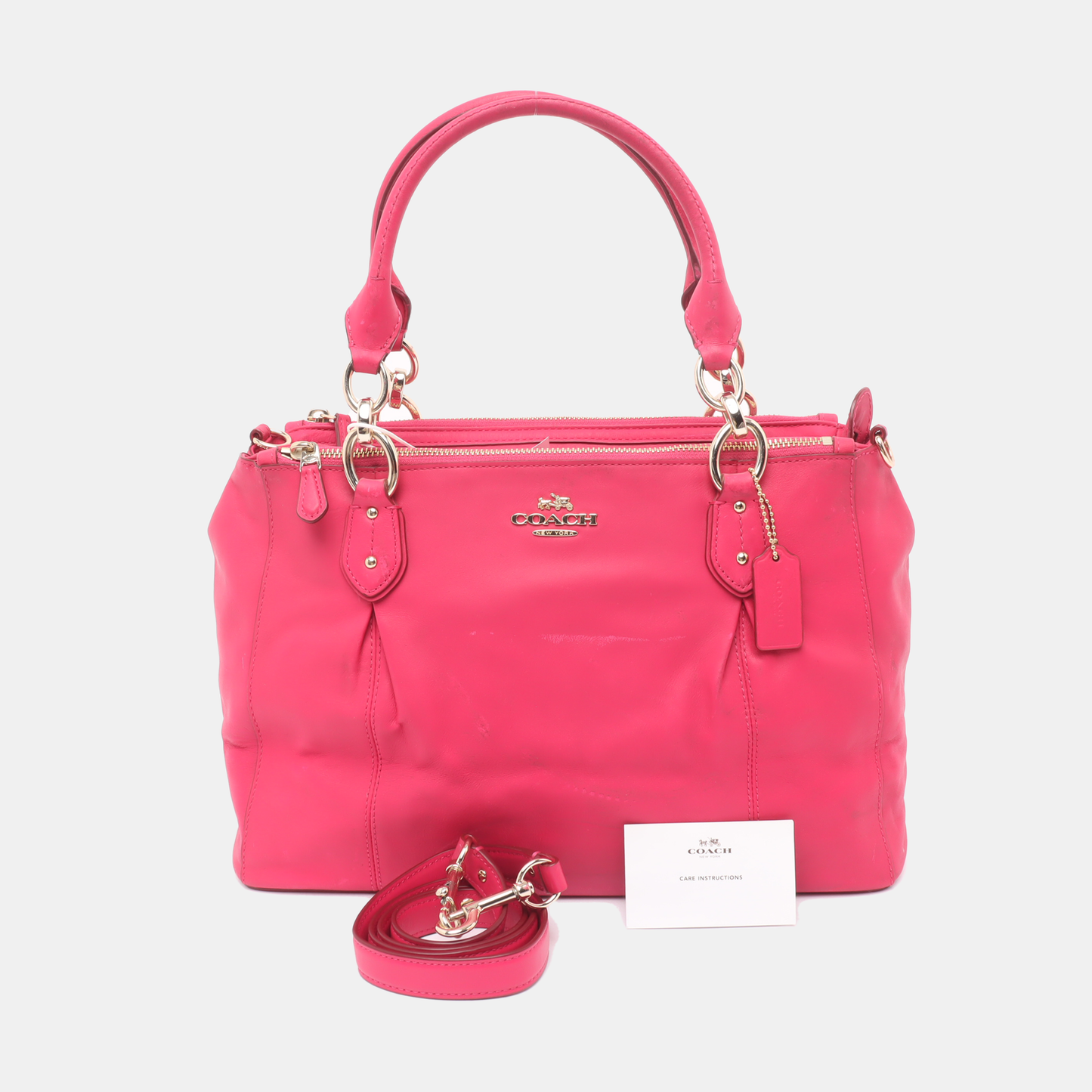 COACH Colette Fuchsia Leather Shoulder Tote Crossbody Bag Golden hardware Removable shoulder strap-(SKU)-931965984