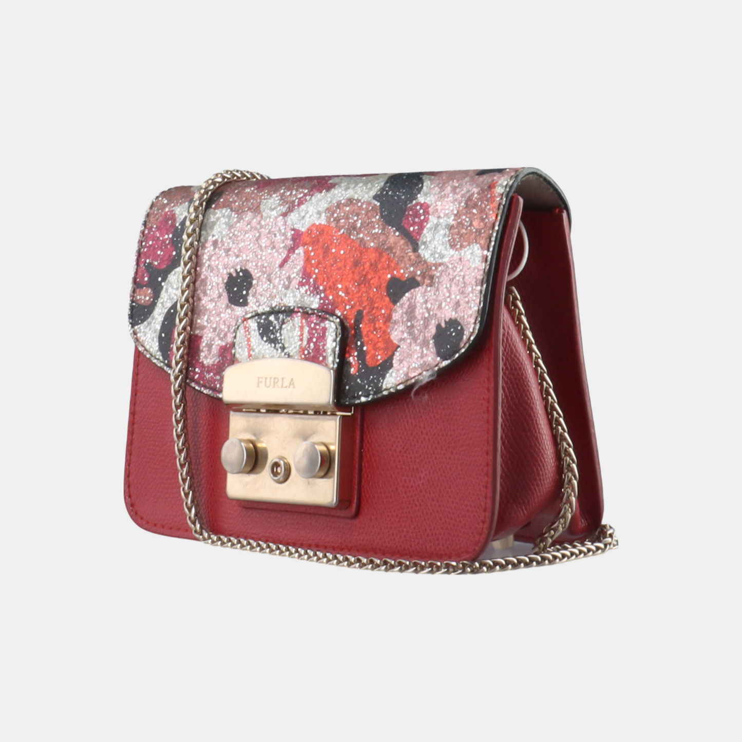 FURLA Metropolis Red Leather Printed Crossbody Single Shoulder Bag Golden hardware Removable shoulder strap-(SKU)-931098116
