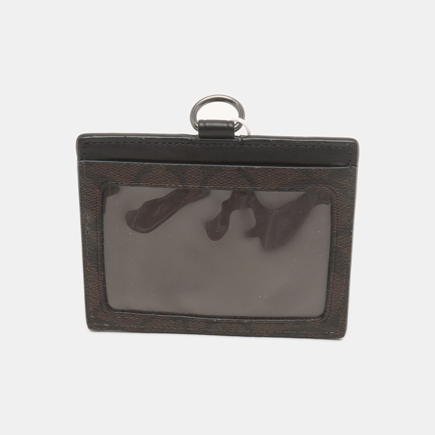 COACH Dark Brown Coated Canvas Monogrammed Card Case Black hardware-(SKU)-939413250