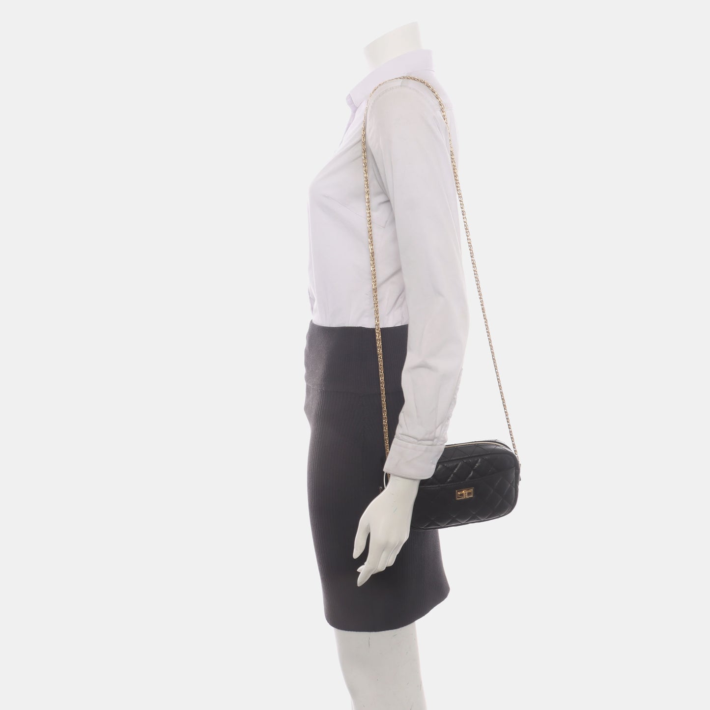 CHANEL 2.55 Mini Black Calfskin Quilted Shoulder Bag with Gold Hardware, 27 Clutch-(SKU)-935562436