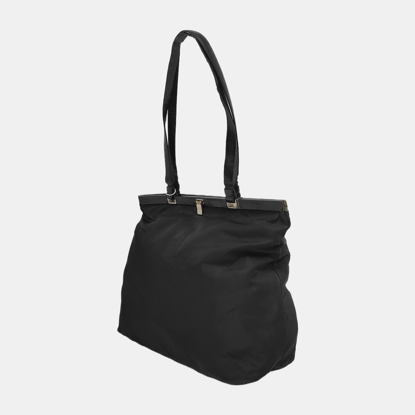 PRADA Tote bag Black Nylon Single Shoulder Bag Tote Bag Silver Hardware-(SKU)-941056394