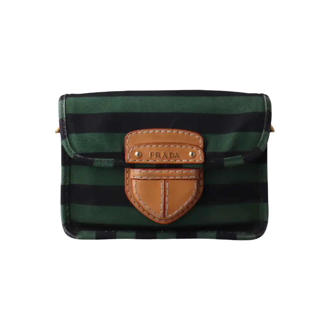 PRADA Green Canvas Stud Quilted Single Shoulder Bag Crossbody Golden hardware Removable shoulder strap-(SKU)-14183352
