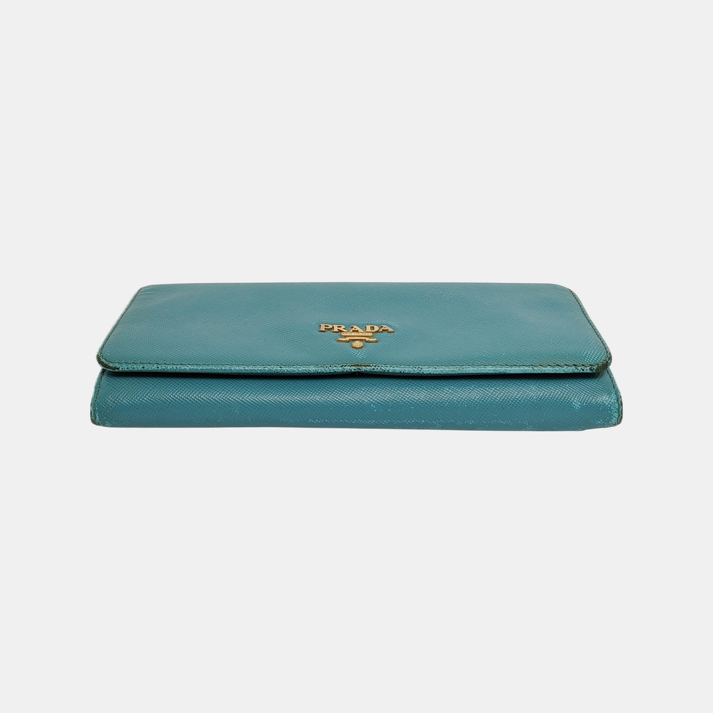 PRADA Fold Wallet浅蓝色皮革徽标,十字纹钱包-(SKU)-942554467