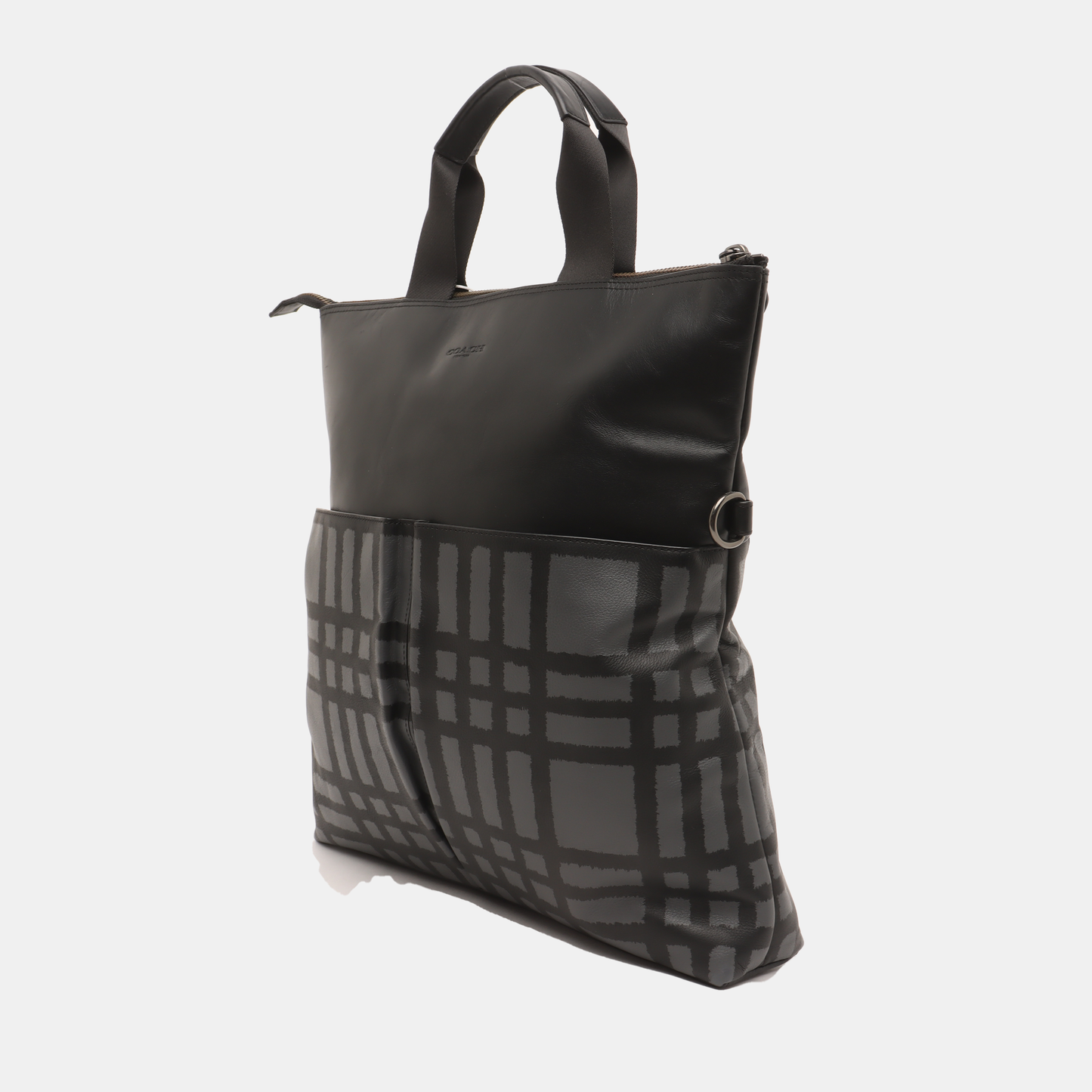 COACH Dark Gray Coated Canvas Single Shoulder Bag Tote Bag Crossbody Bag Gold Black Hardware Removable shoulder strap-(SKU)-14059889
