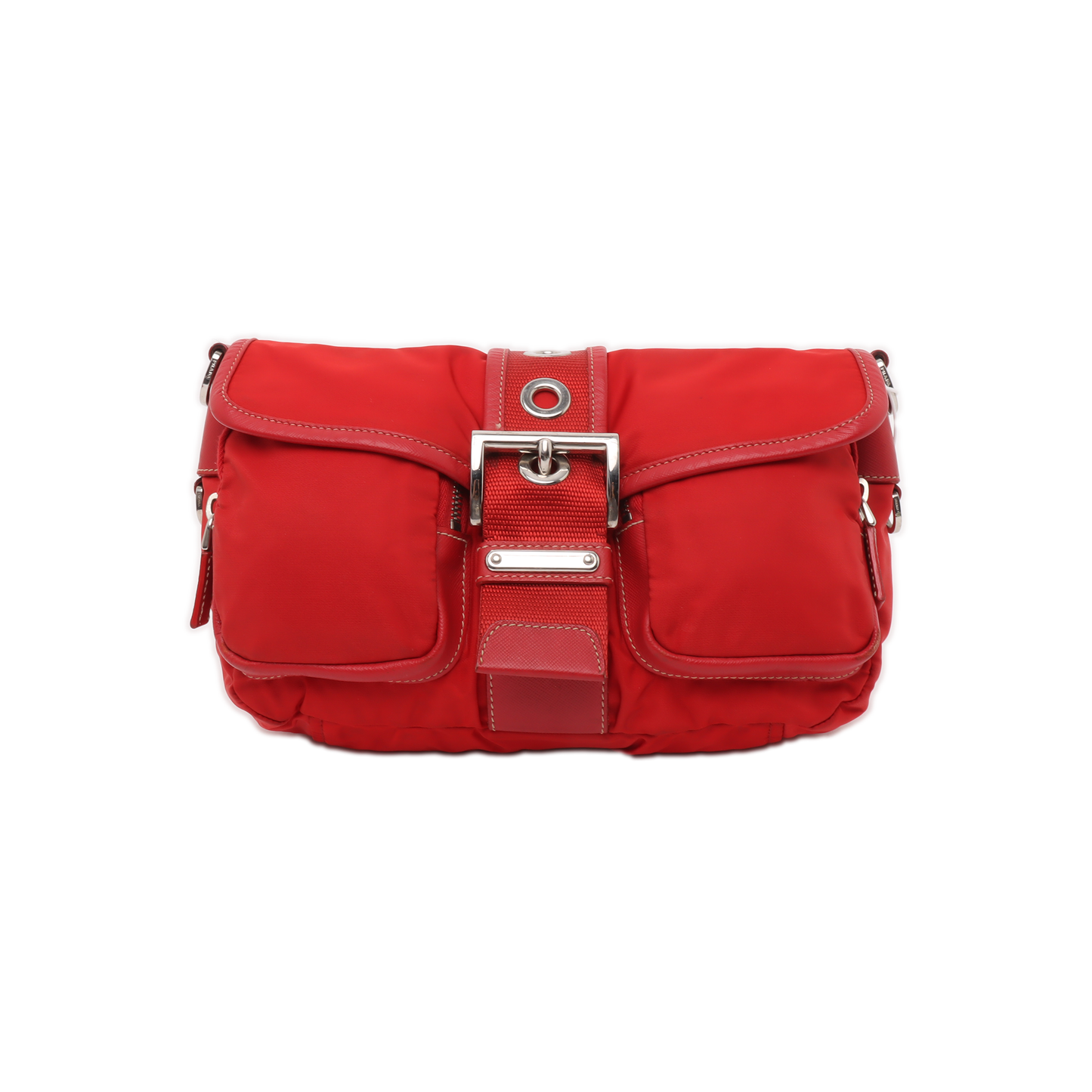 PRADA Red Nylon Single Shoulder Bag Silver Hardware Removable shoulder strap-(SKU)-939884646