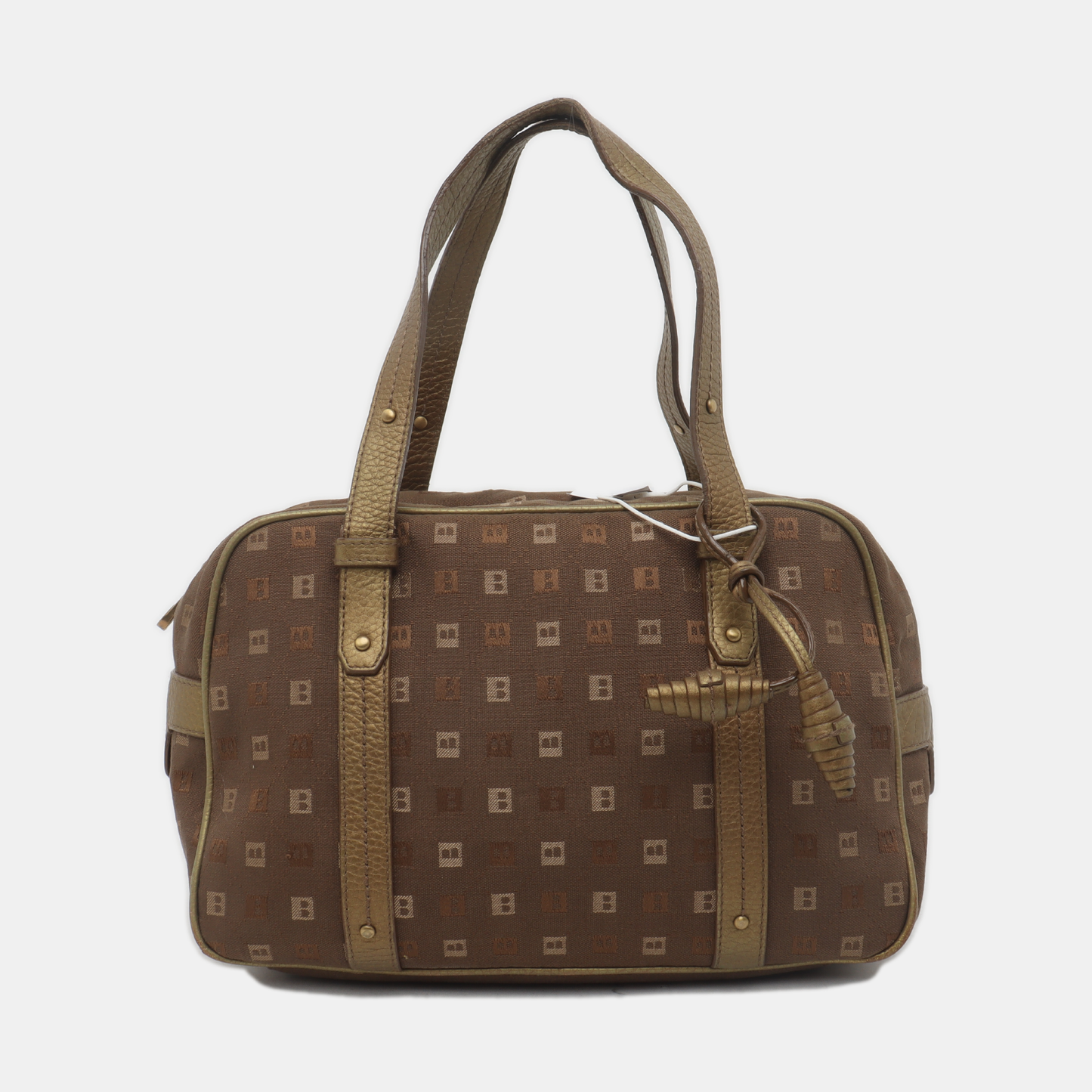 BALLY Tote bag Dark Brown Canvas Jacquard Rivet Handbag Golden hardware-(SKU)-935402614