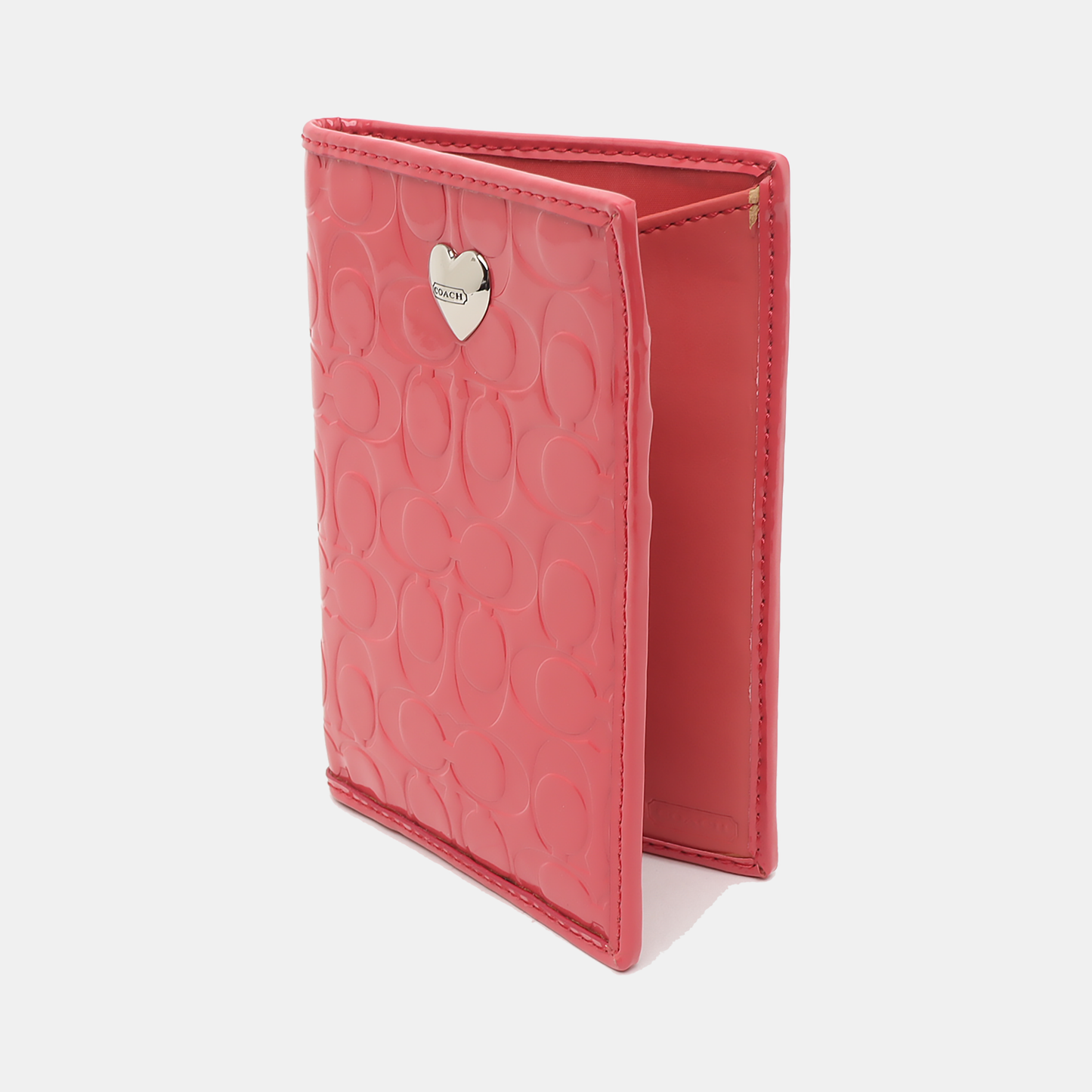 COACH Pink Patent Leather Old Flower Embossed Wallet Silver Hardware Vintage model-(SKU)-12674757