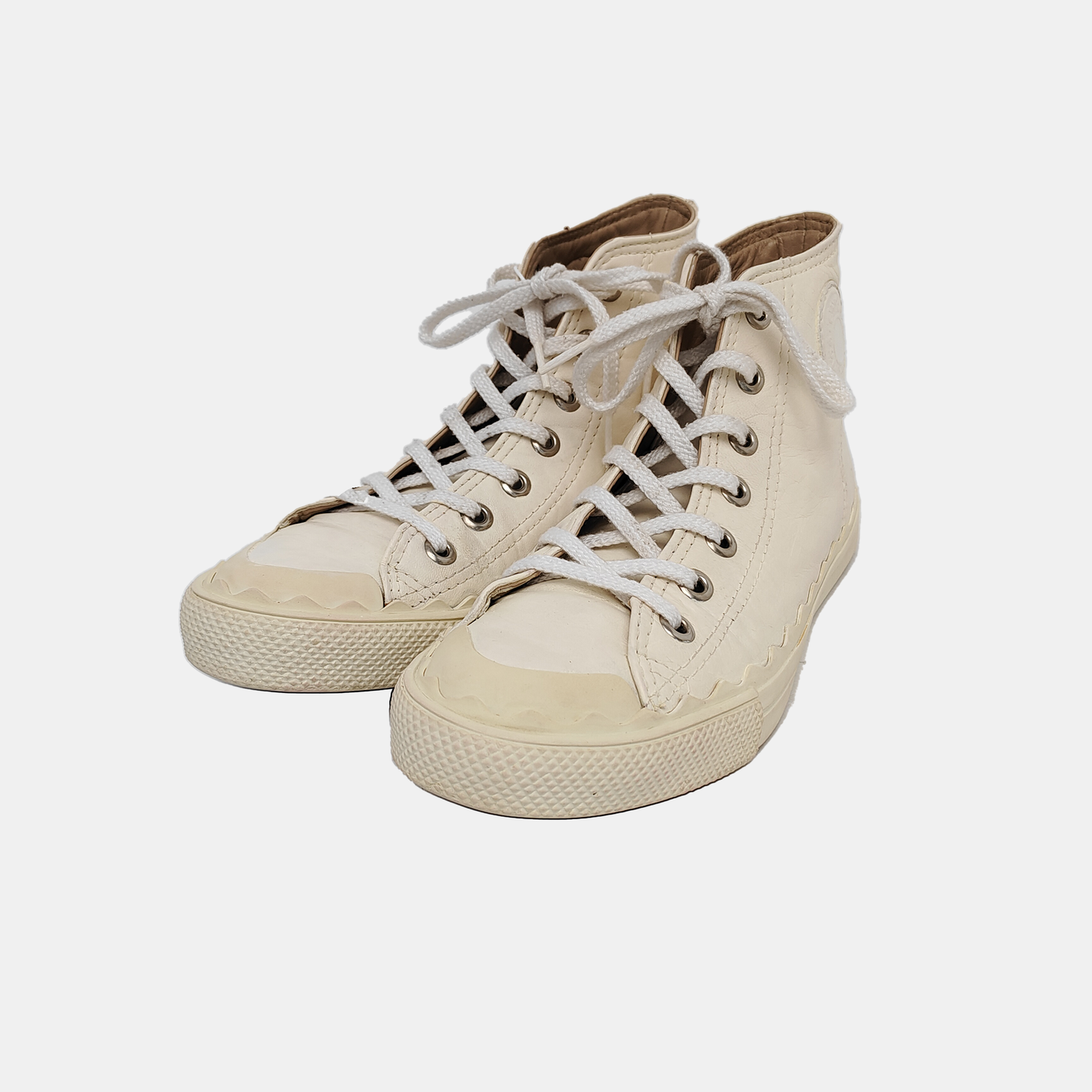Chloé 38code Autumn and Spring Beige Leather Women's High Top Casual Sneakers-(SKU)-944082638