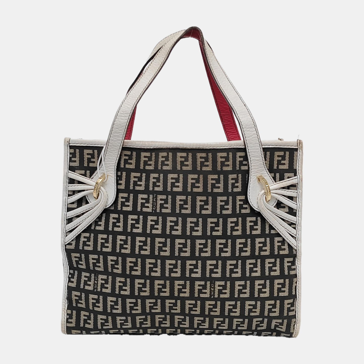 FENDI Tote bag 深棕色帆布双F提花Handheld包 Golden hardware-(SKU)-944134607