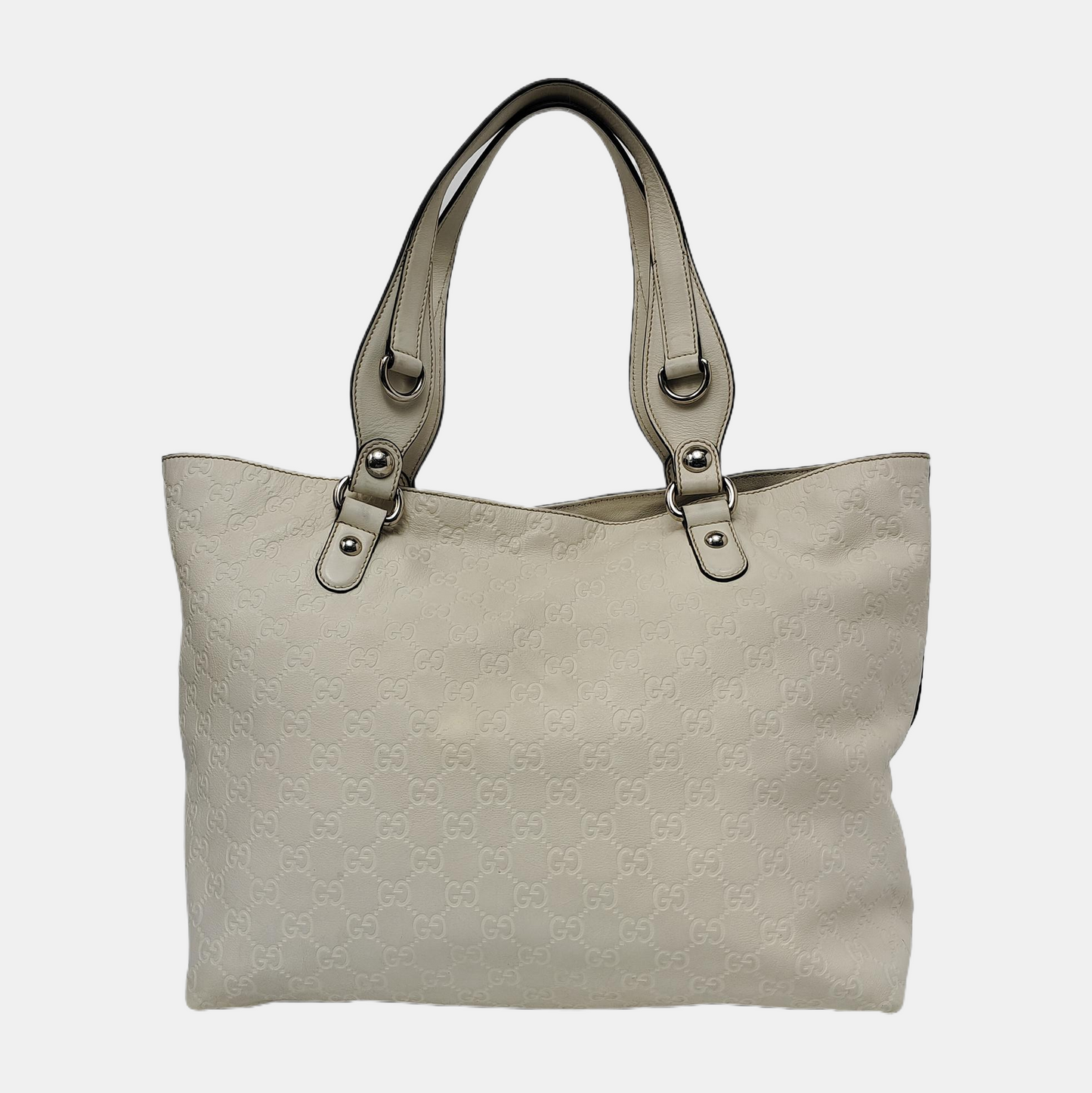 GUCCI Tote bag Beige leather old flower embossed single shoulder bag, crossbody bag Silver Hardware-(SKU)-942708264