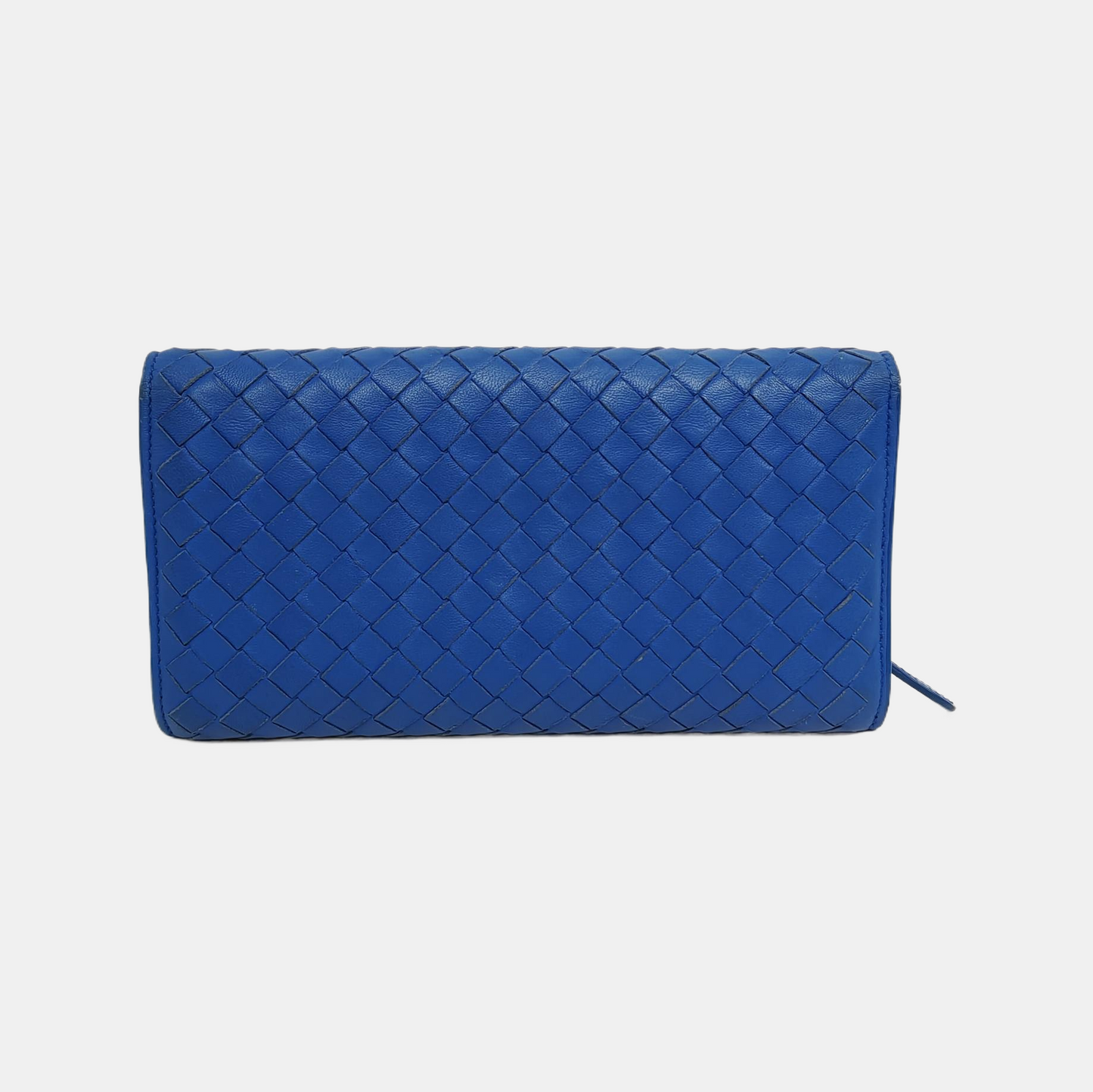 BOTTEGA VENETA Blue sheepskin woven wallet Silver Hardware-(SKU)-942953216