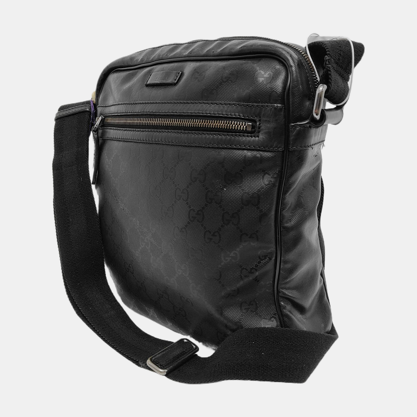 GUCCI Grey Coated Canvas Monogram Single Shoulder Bag Crossbody Silver Hardware-(SKU)-940261237