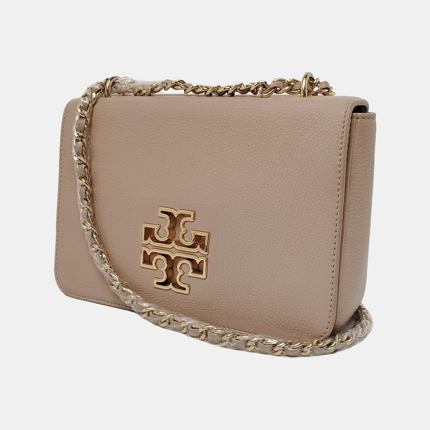 TORY BURCH Britten Nude Pink Calf Leather Crossbody Shoulder Bag Golden hardware-(SKU)-939905085