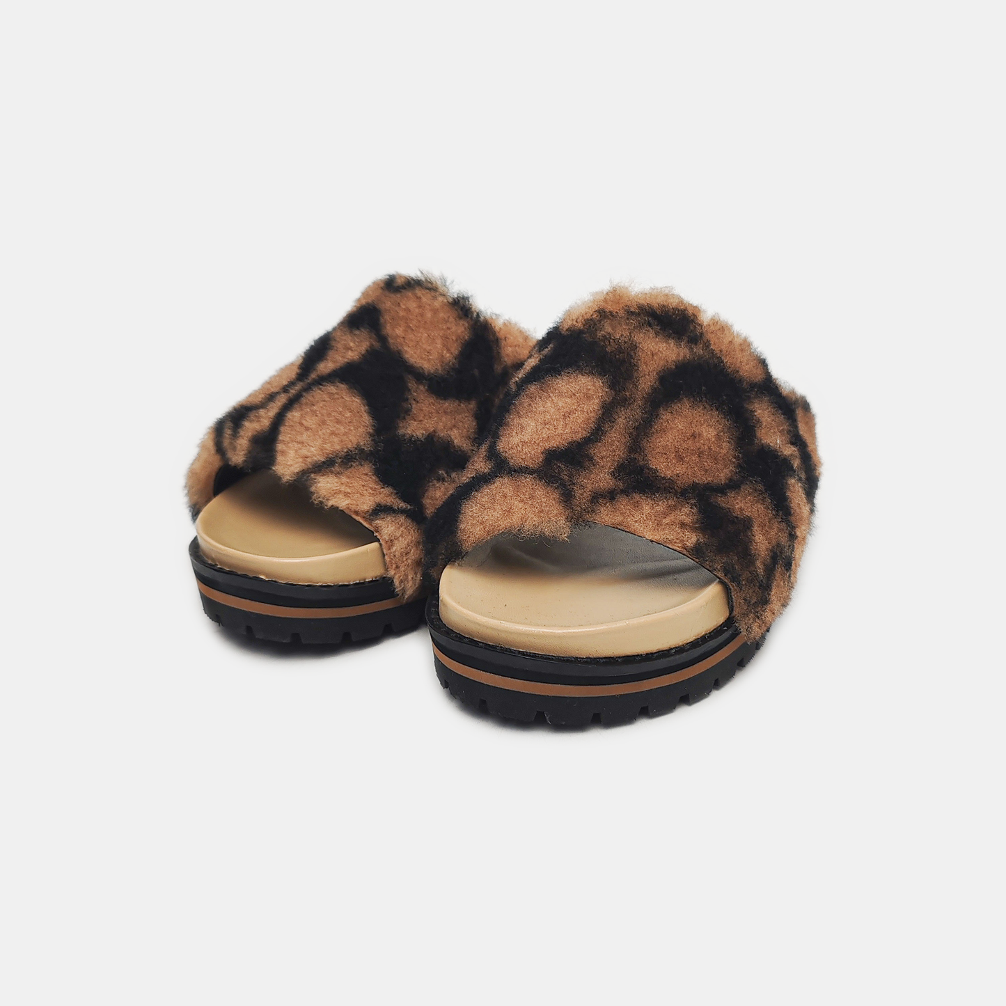 COACH 36.5code Summer Dark Brown Fabric Women's Mid Heel Slippers-(SKU)-942946277