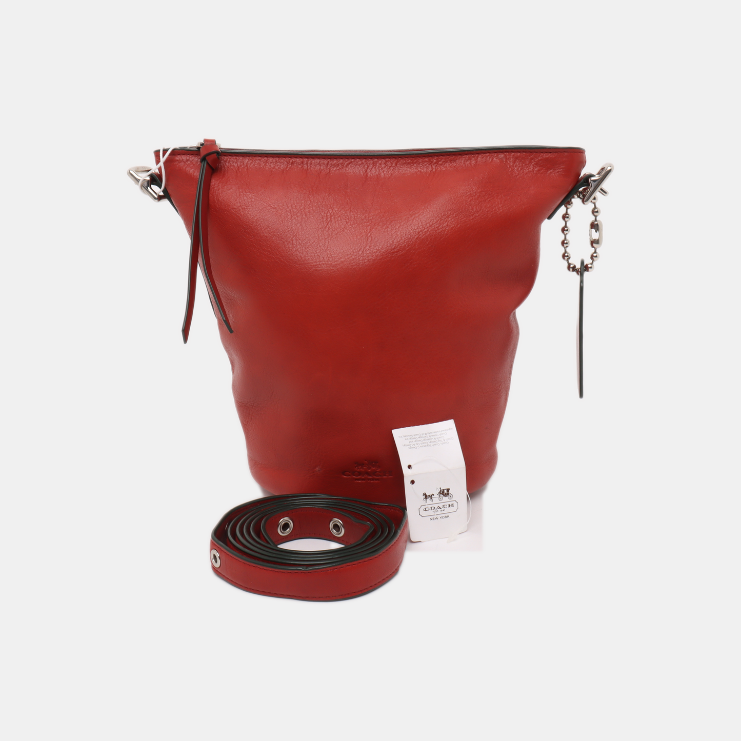 COACH DUFFLE Red Leather Carriage Shoulder Bag Silver Hardware Removable shoulder strap-(SKU)-939673565