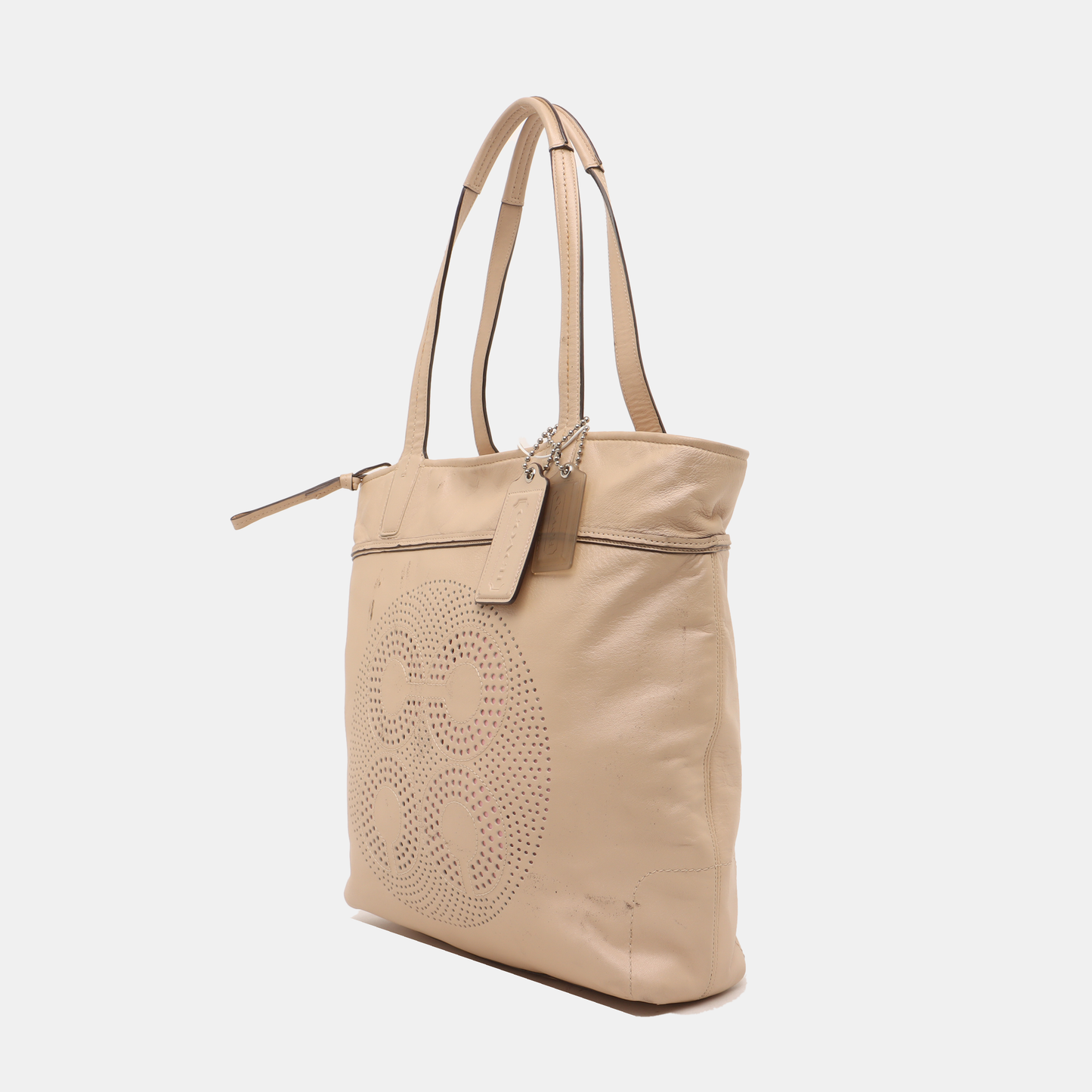 COACH Tote bag Beige Leather Single Shoulder Bag Handbag Silver Hardware-(SKU)-14076093