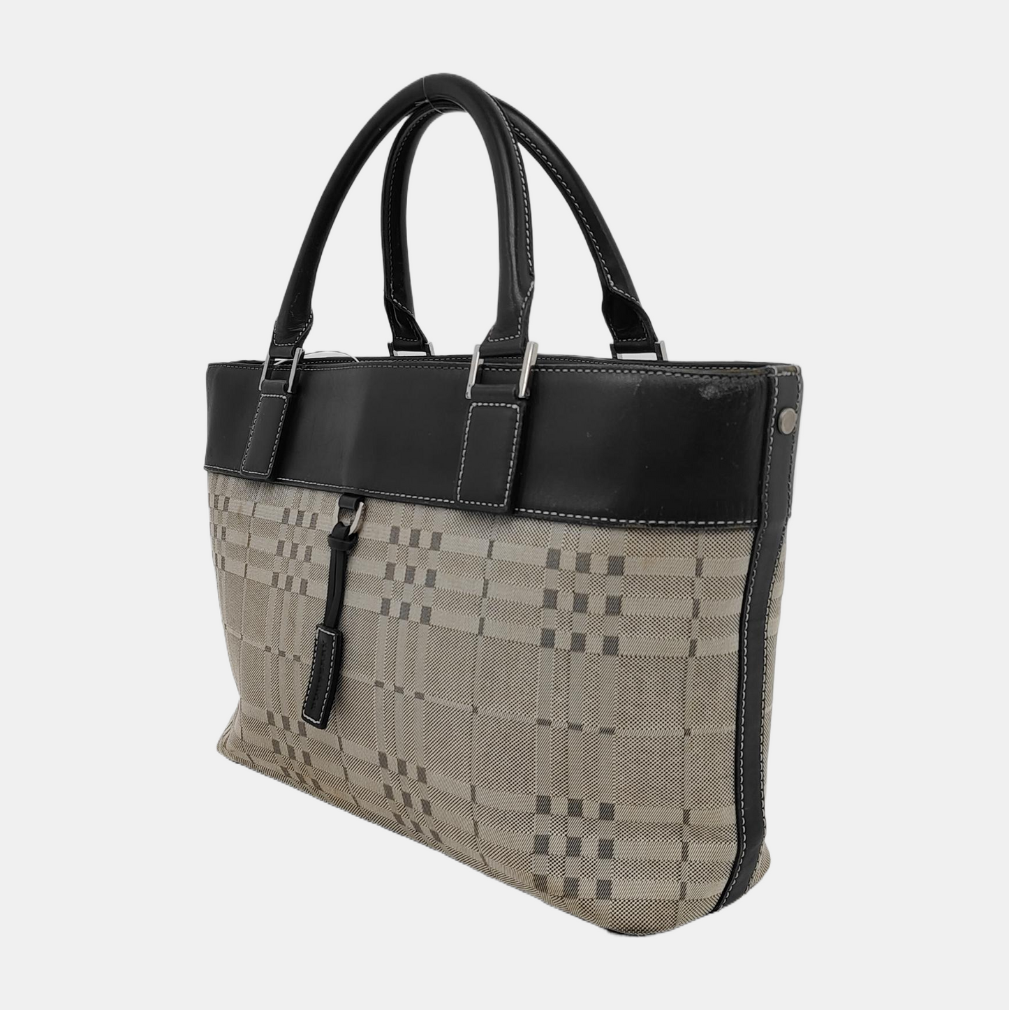 BURBERRY Tote bag Small size Gray Canvas Battle Horse Stripe Handbag Silver Hardware-(SKU)-944050541