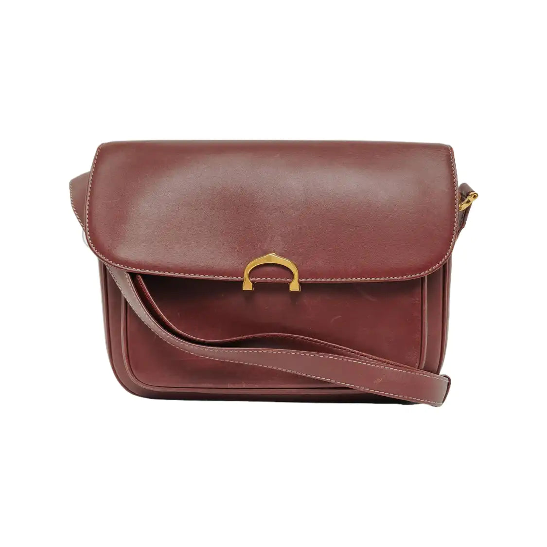 Cartier Burgundy Leather Single Shoulder Bag Golden hardware-(SKU)-940925520