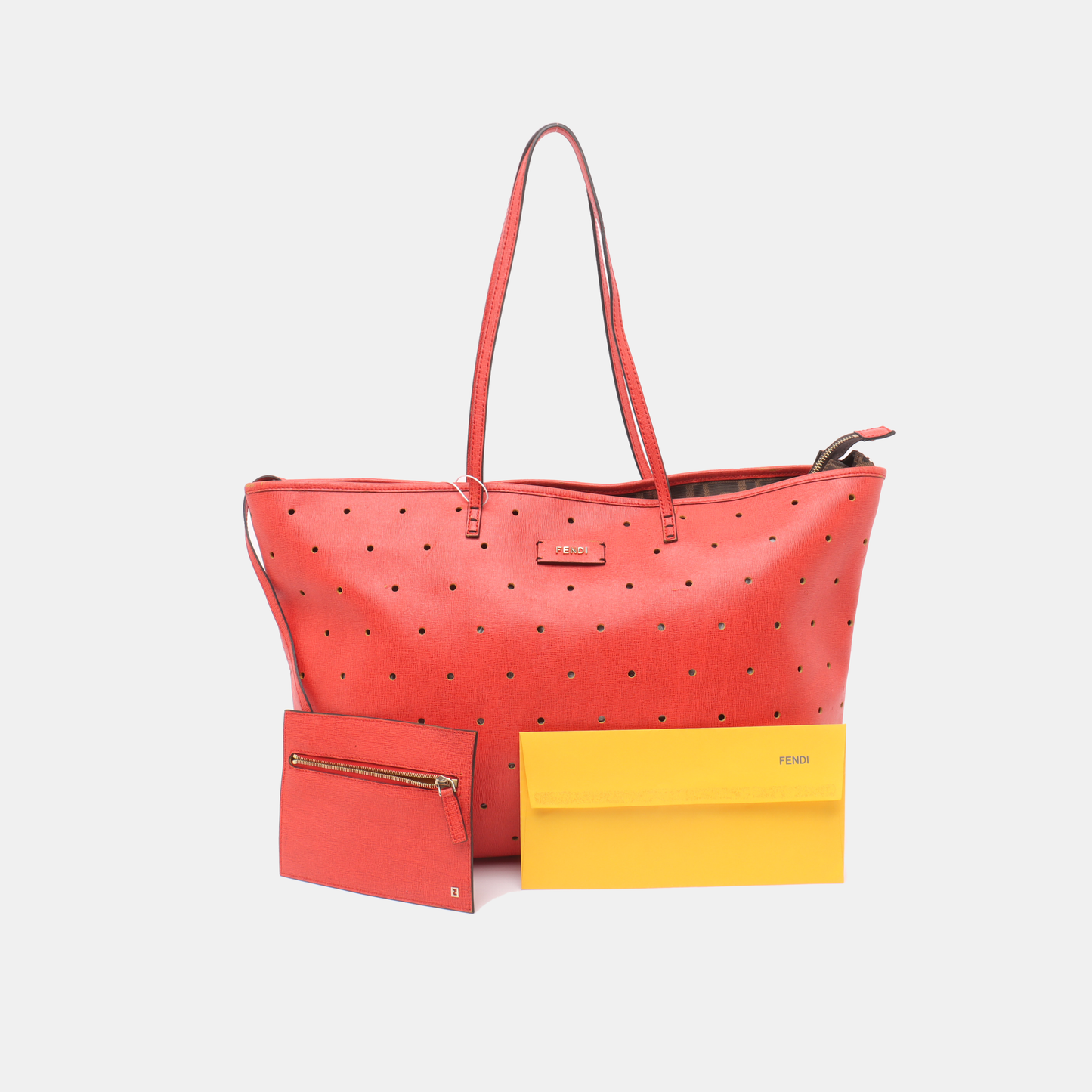 FENDI Tote bag Orange Cowhide Single Shoulder Bag Tote Bag Golden hardware Sub-bag-(SKU)-13019385