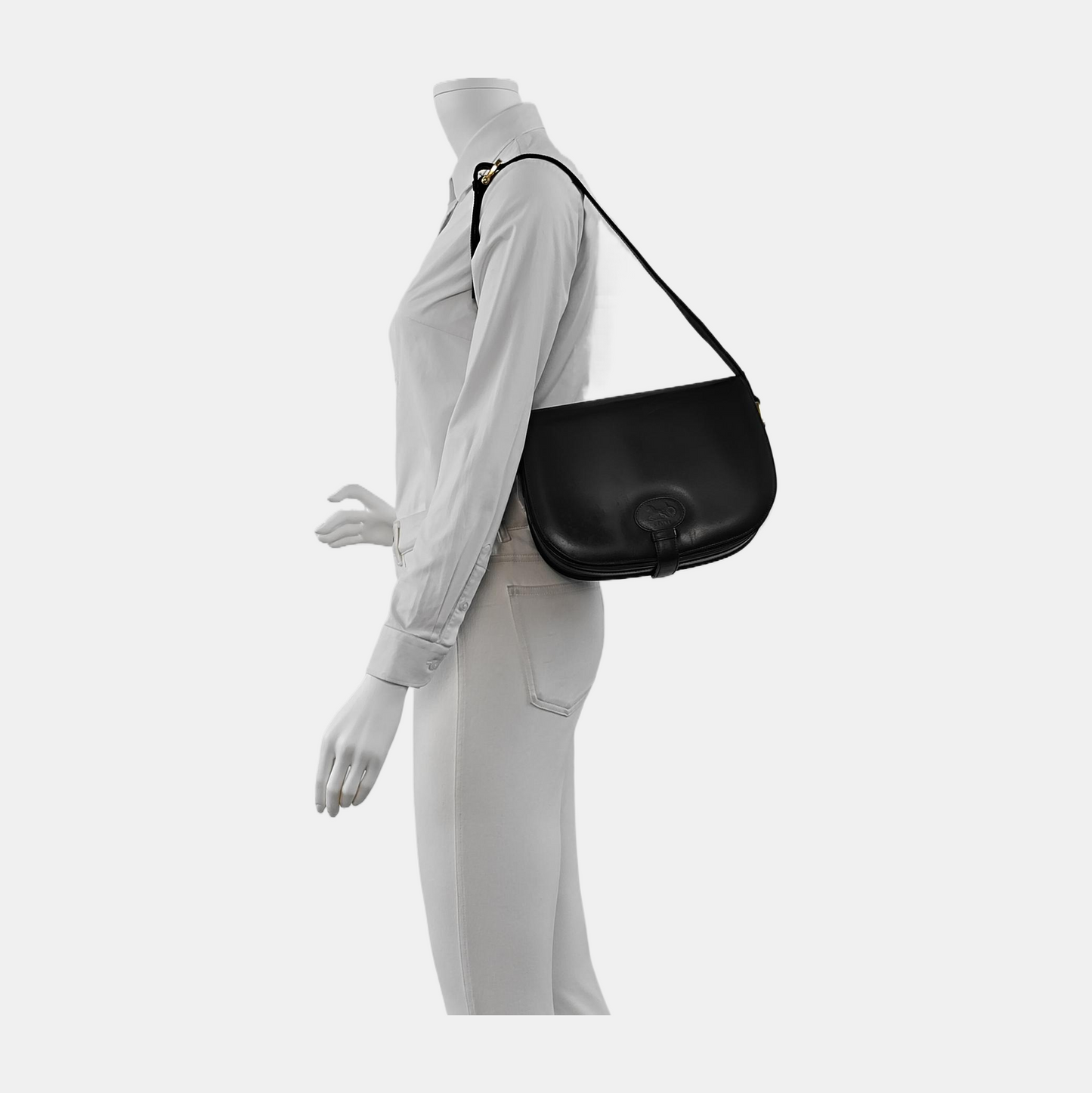 CELINE Black Leather Patchwork Single Shoulder Bag Golden hardware-(SKU)-941503752
