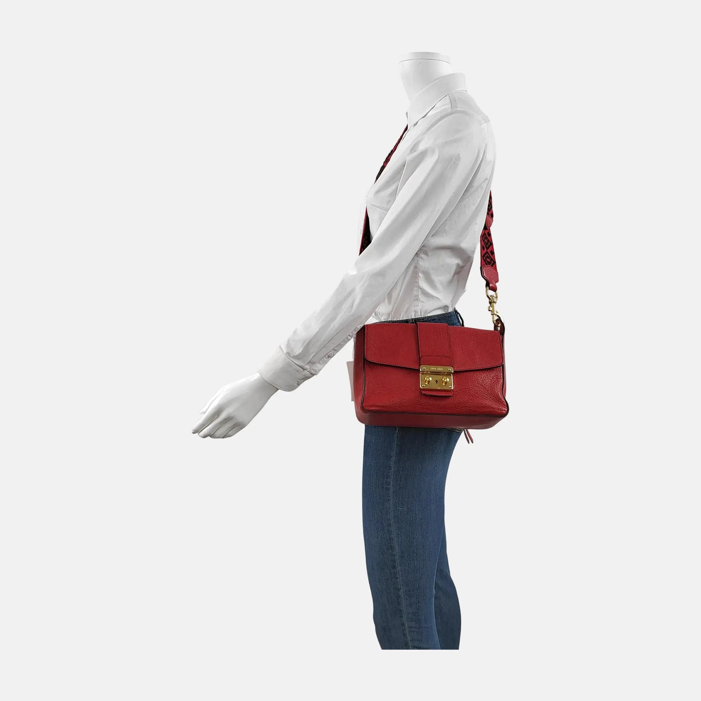 Miu Miu Red Cowhide Floral Single Shoulder Bag Tote Bag Crossbody Golden hardware Removable shoulder strap-(SKU)-945183259