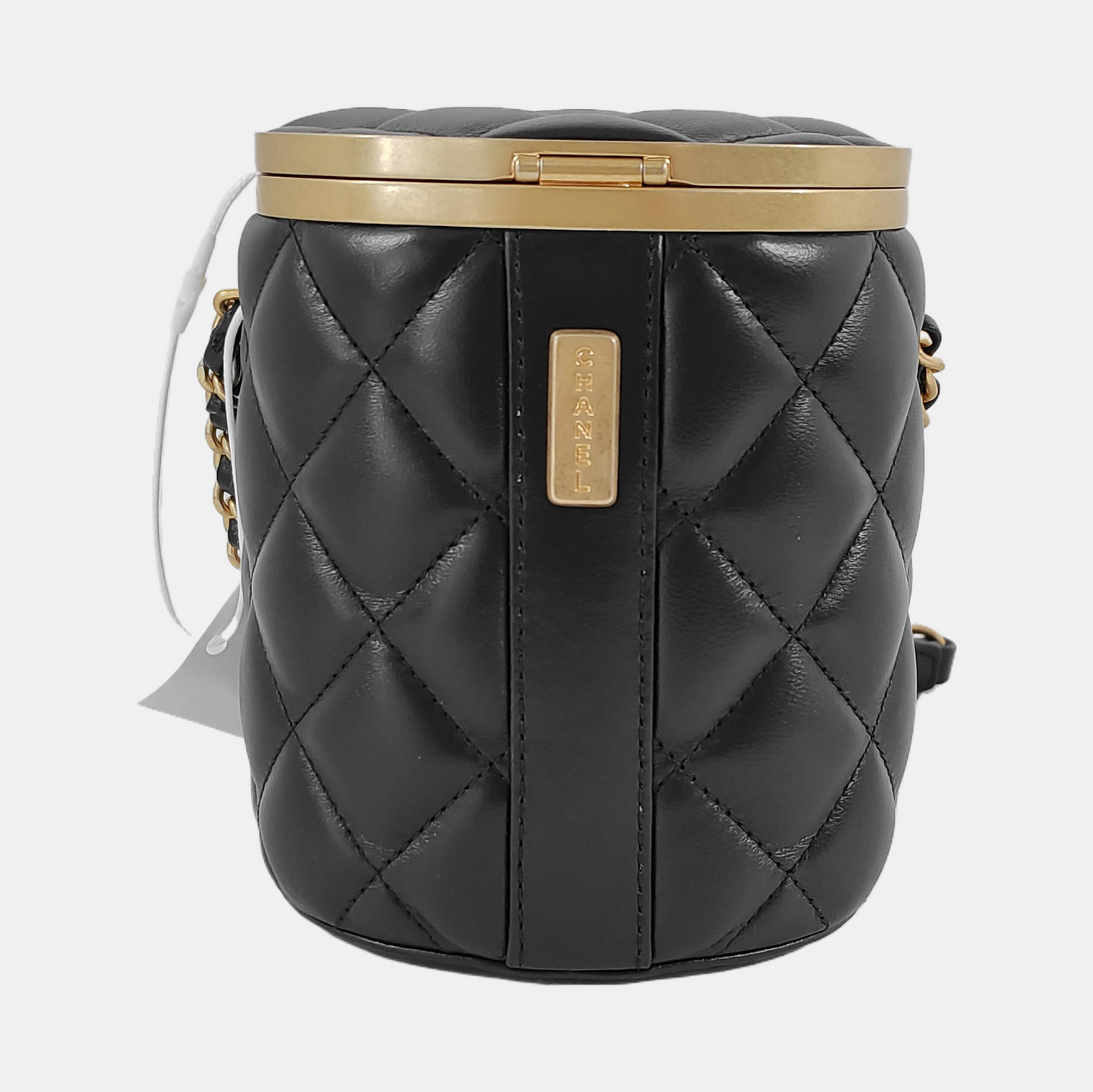 CHANEL CROWN BOX VANITY Small-sized Black Lamb Skin Quilted Monogram Crossbody Bag Shoulder Bag Golden Hardware-(SKU)-945181171