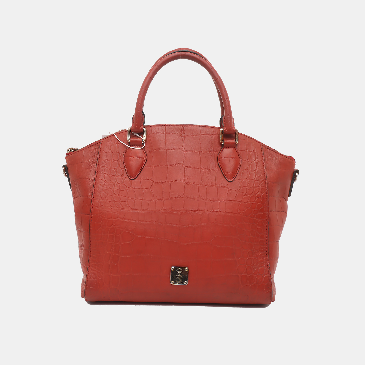 MCM Red Leather Textured Tote Bag Silver Hardware-(SKU)-933876328