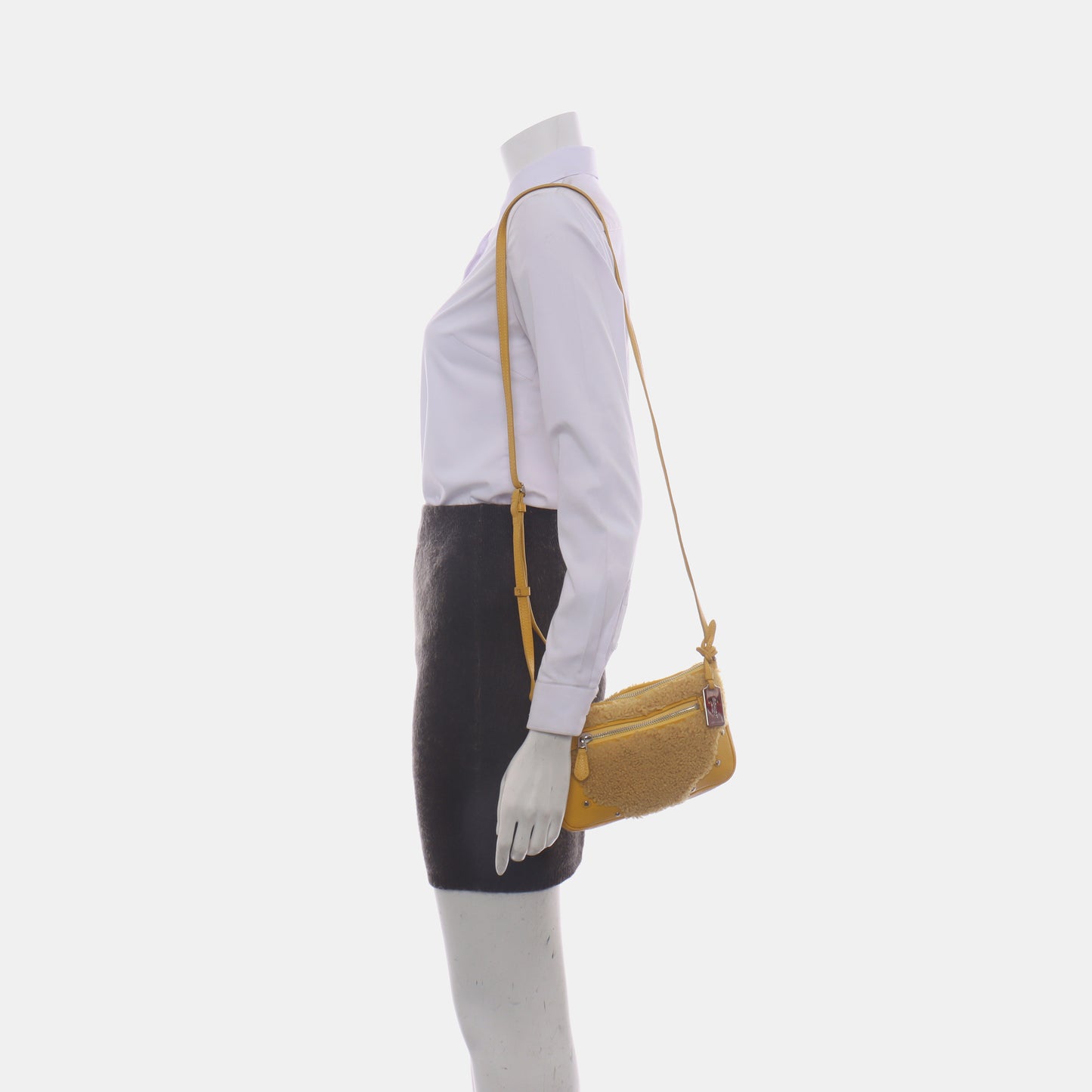COACH Yellow Fabric Studs Crossbody Single Shoulder Bag Silver Hardware-(SKU)-14056089
