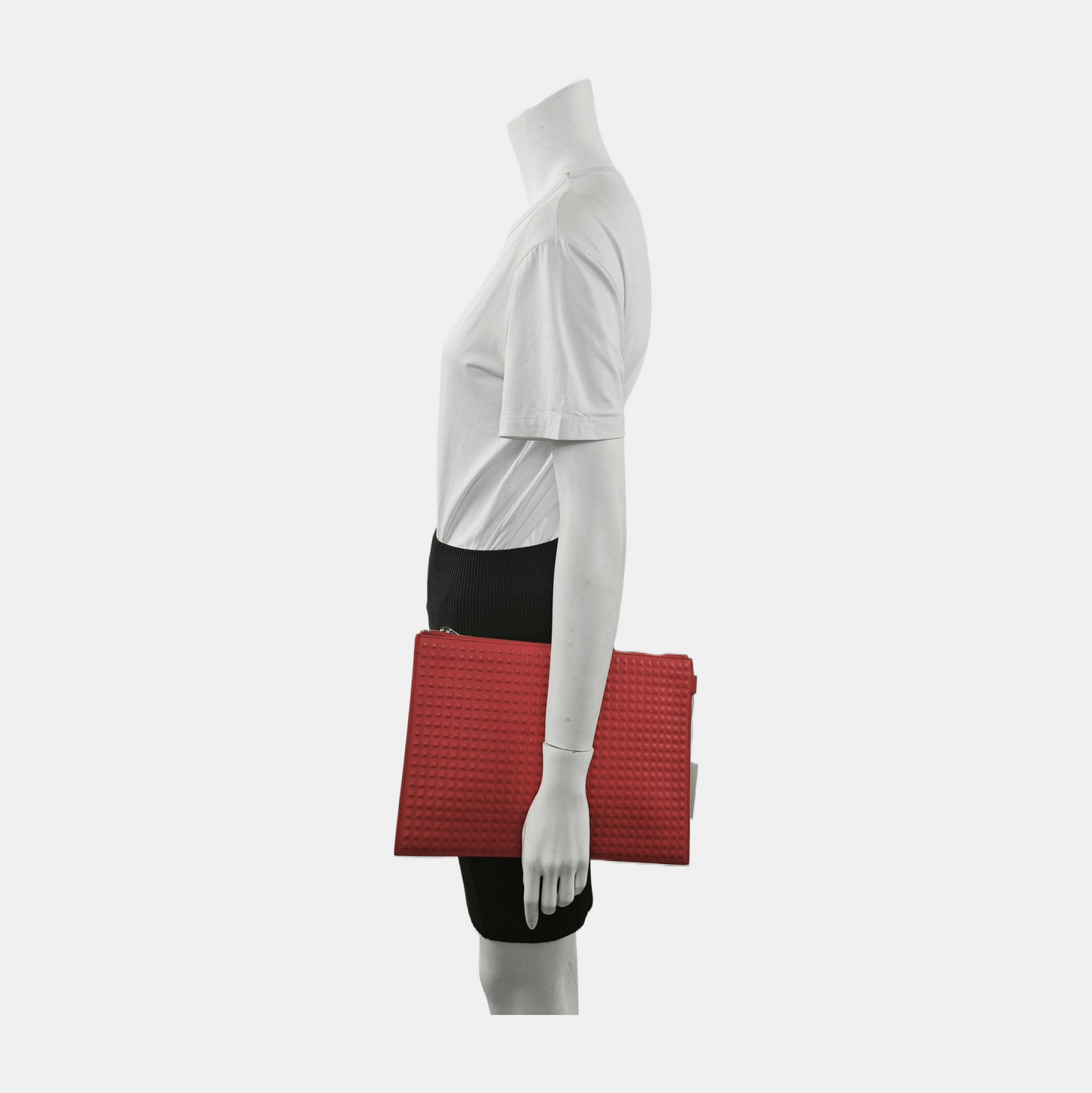BALENCIAGA Red Cowhide Relief Clutch Bag Silver Hardware-(SKU)-945646608