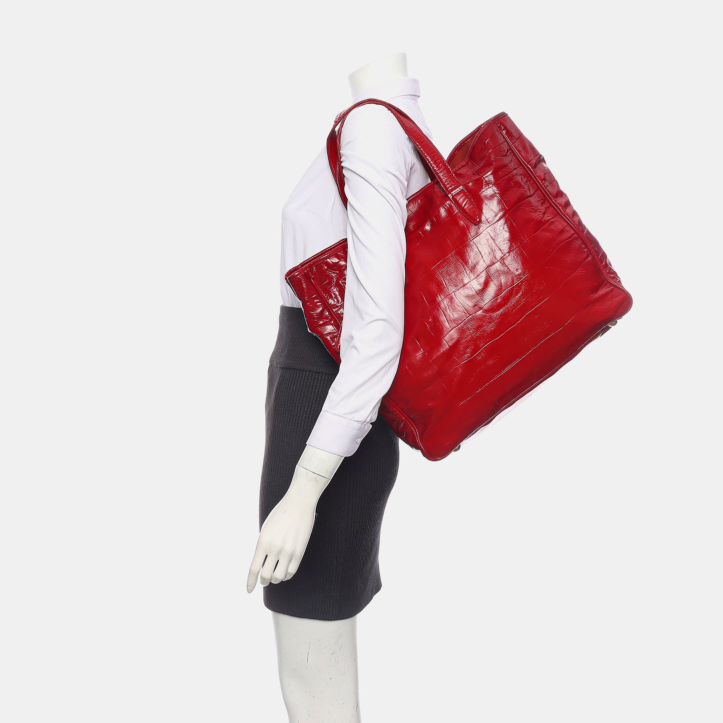 YSL Tote bag Red Patent Leather Embossed Handbag Golden hardware-(SKU)-937757054