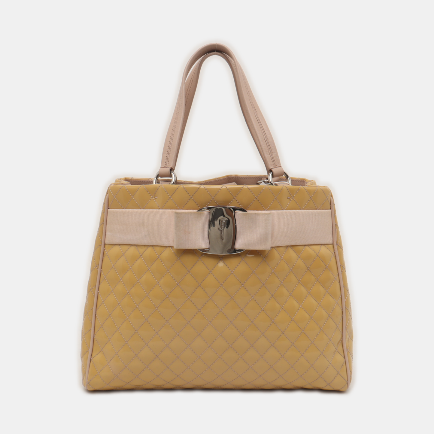 FERRAGAMO Tote bag Yellow Cowhide Quilted Handbag Silver Hardware-(SKU)-937625513