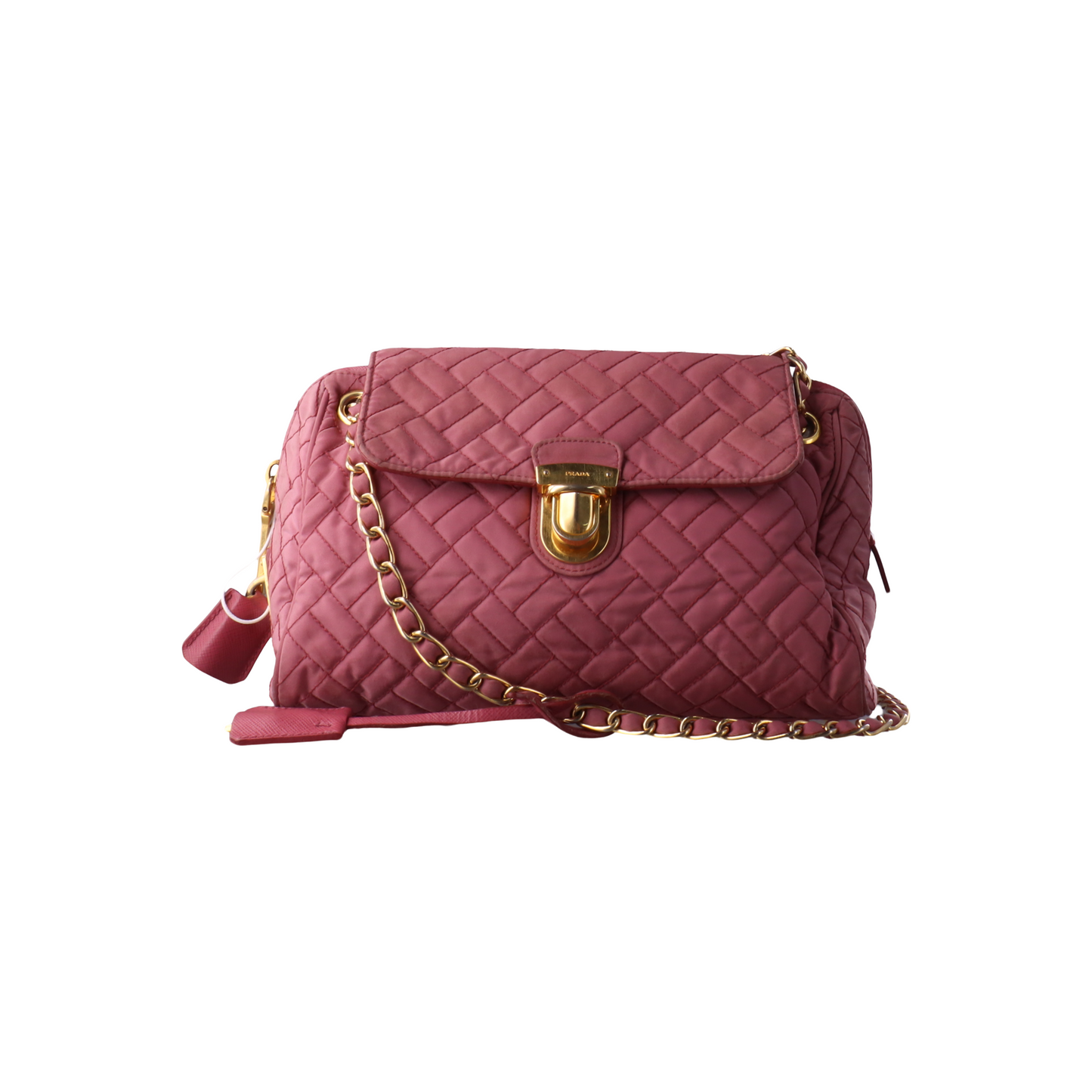 PRADA Pink Fabric Quilted Tassel Crossbody Bag Golden hardware-(SKU)-932708784