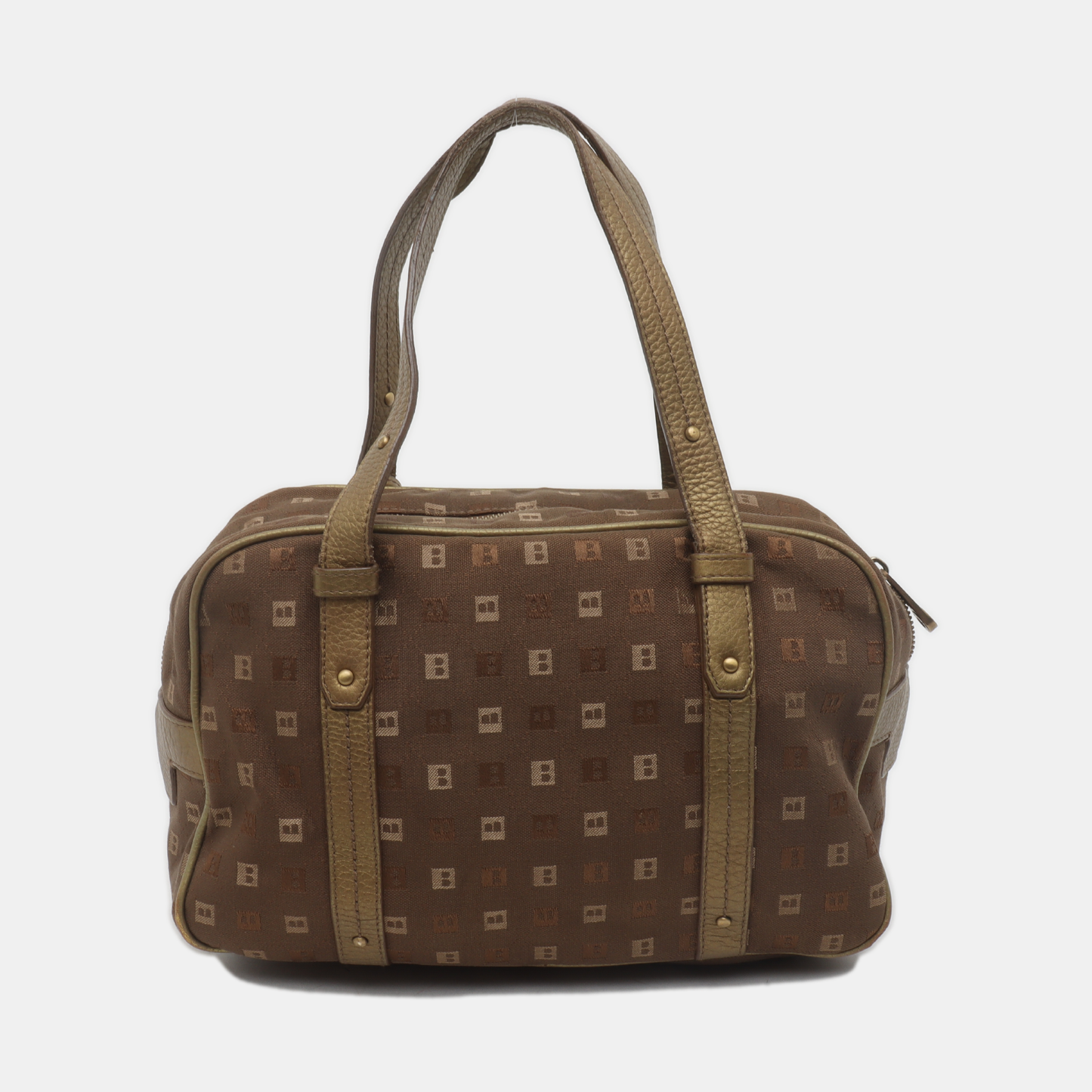 BALLY Tote bag Dark Brown Canvas Jacquard Rivet Handbag Golden hardware-(SKU)-935402614