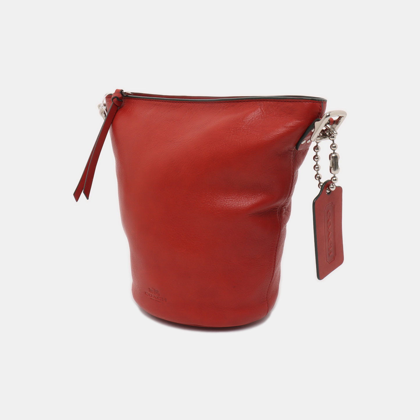 COACH DUFFLE Red Leather Carriage Shoulder Bag Silver Hardware Removable shoulder strap-(SKU)-939673565